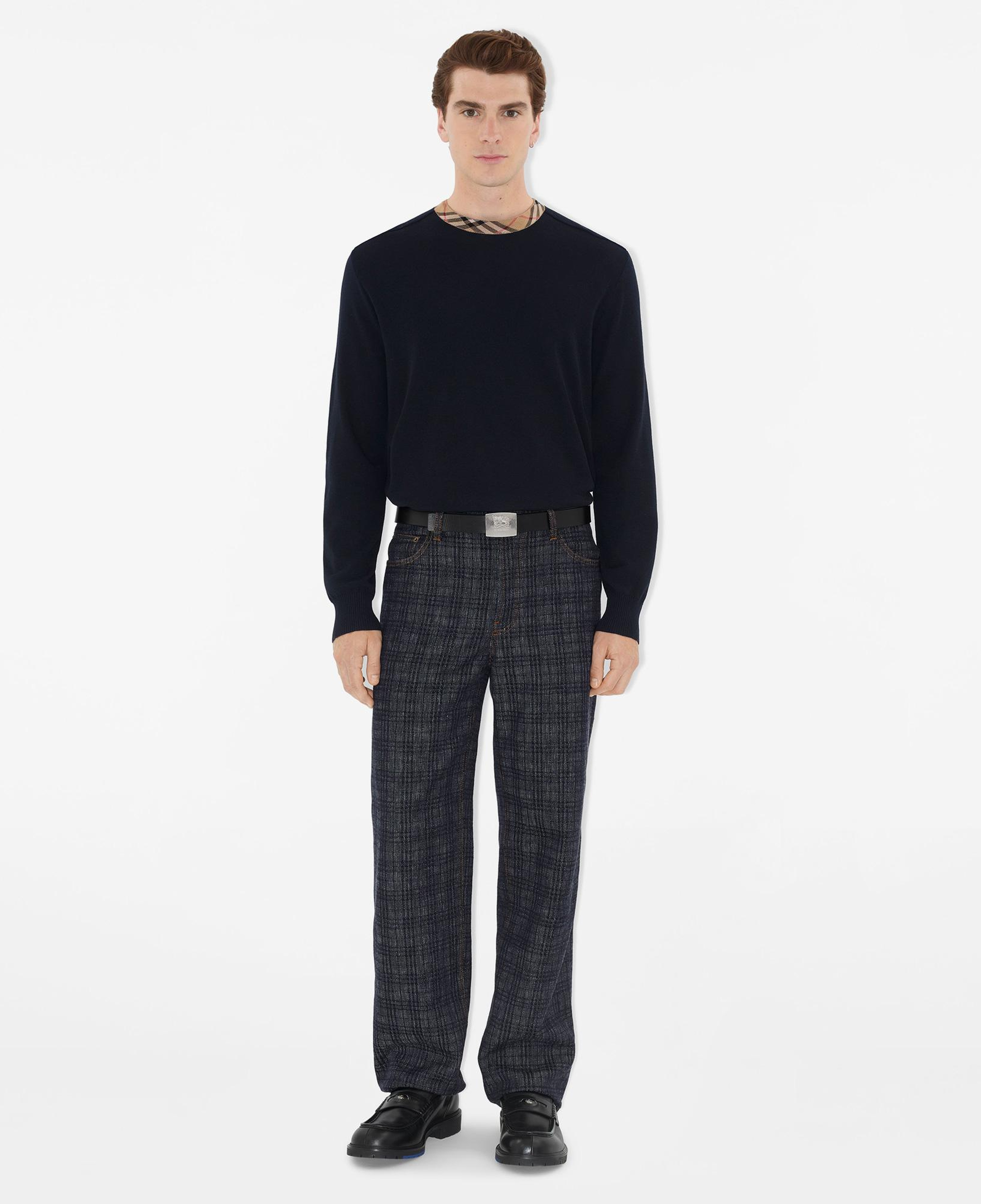 Burberry Check Trim Wool Erkek Siyah Triko