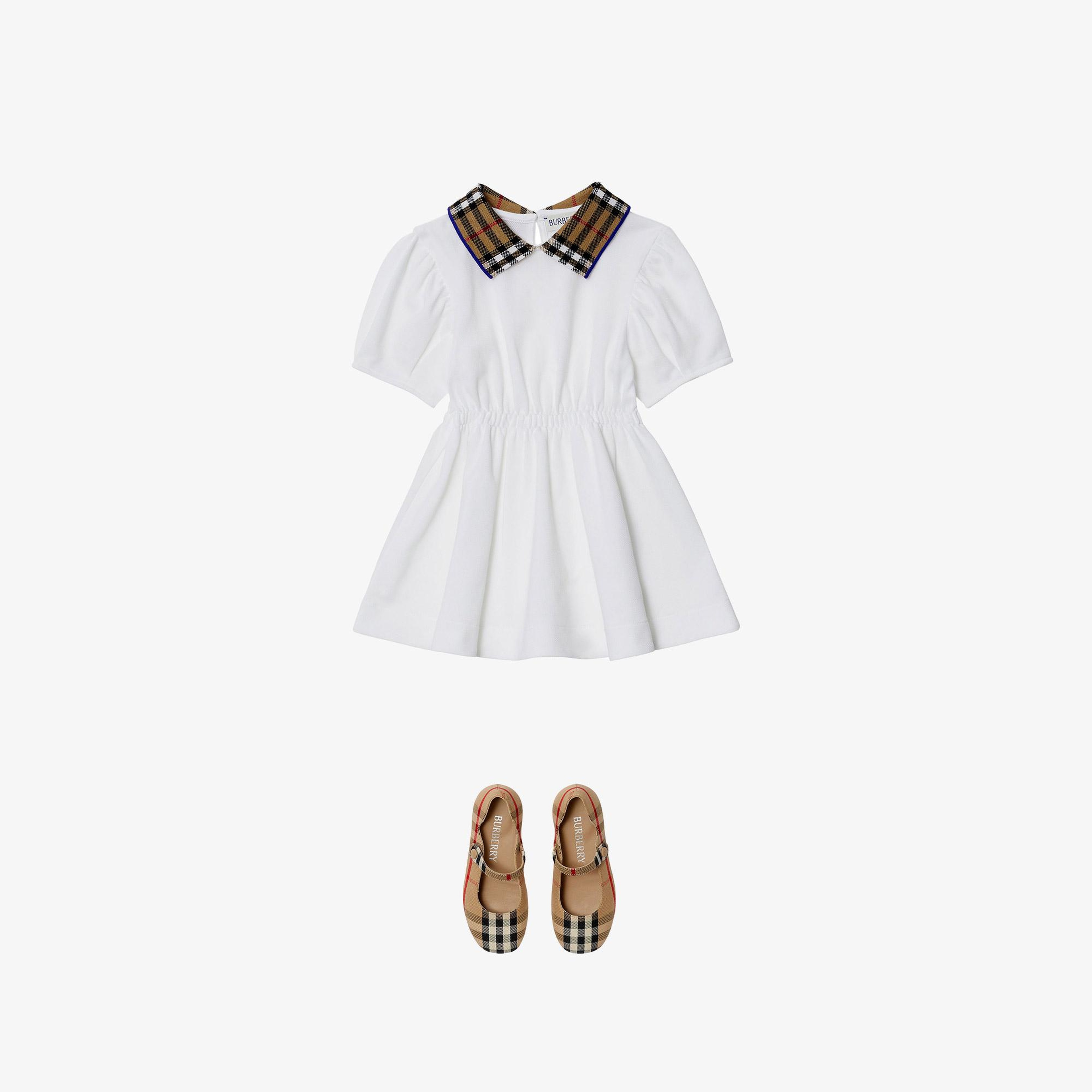 Burberry Check Collar Pamuklu Çocuk Beyaz Elbise