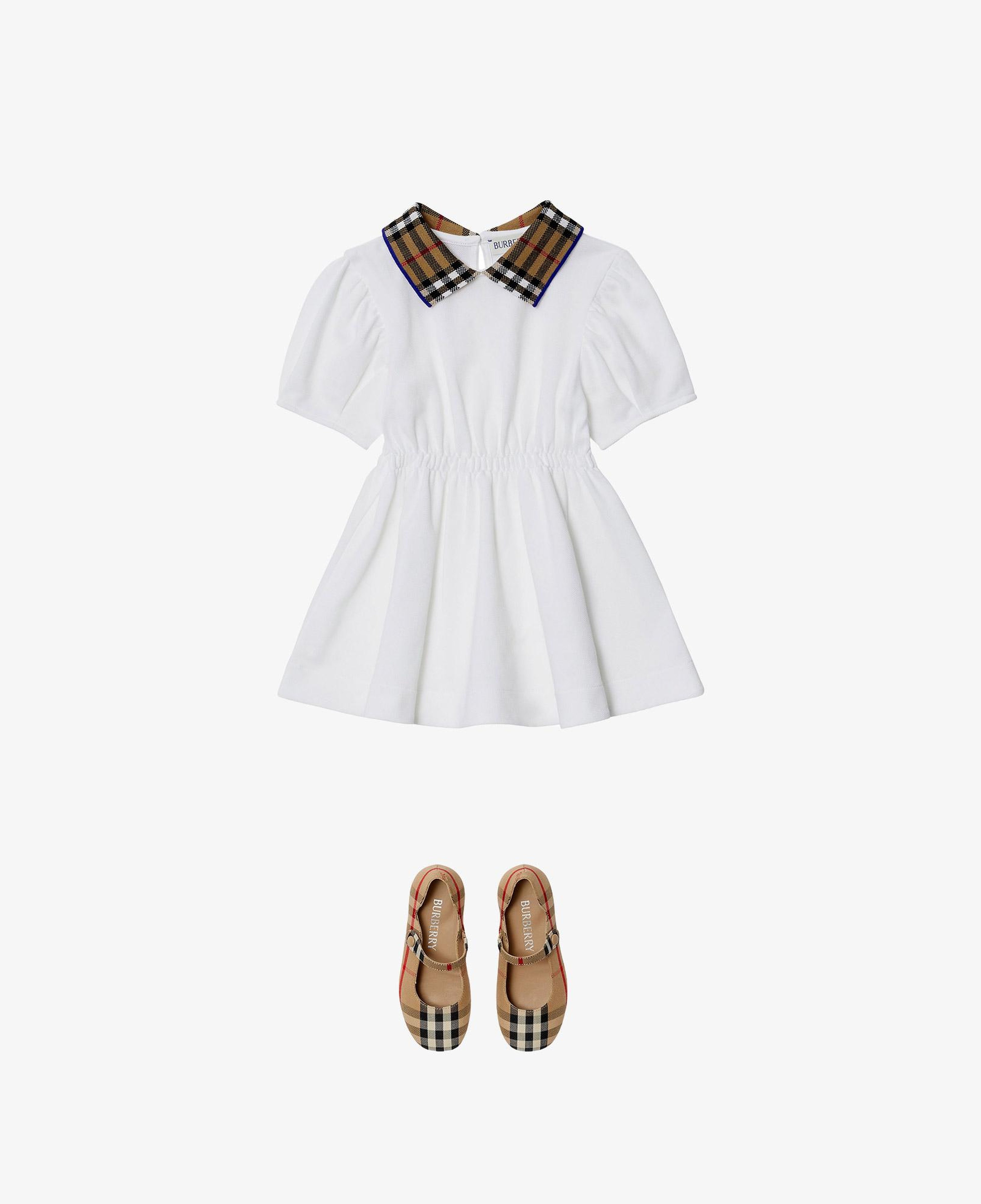 Burberry Check Collar Pamuklu Çocuk Beyaz Elbise