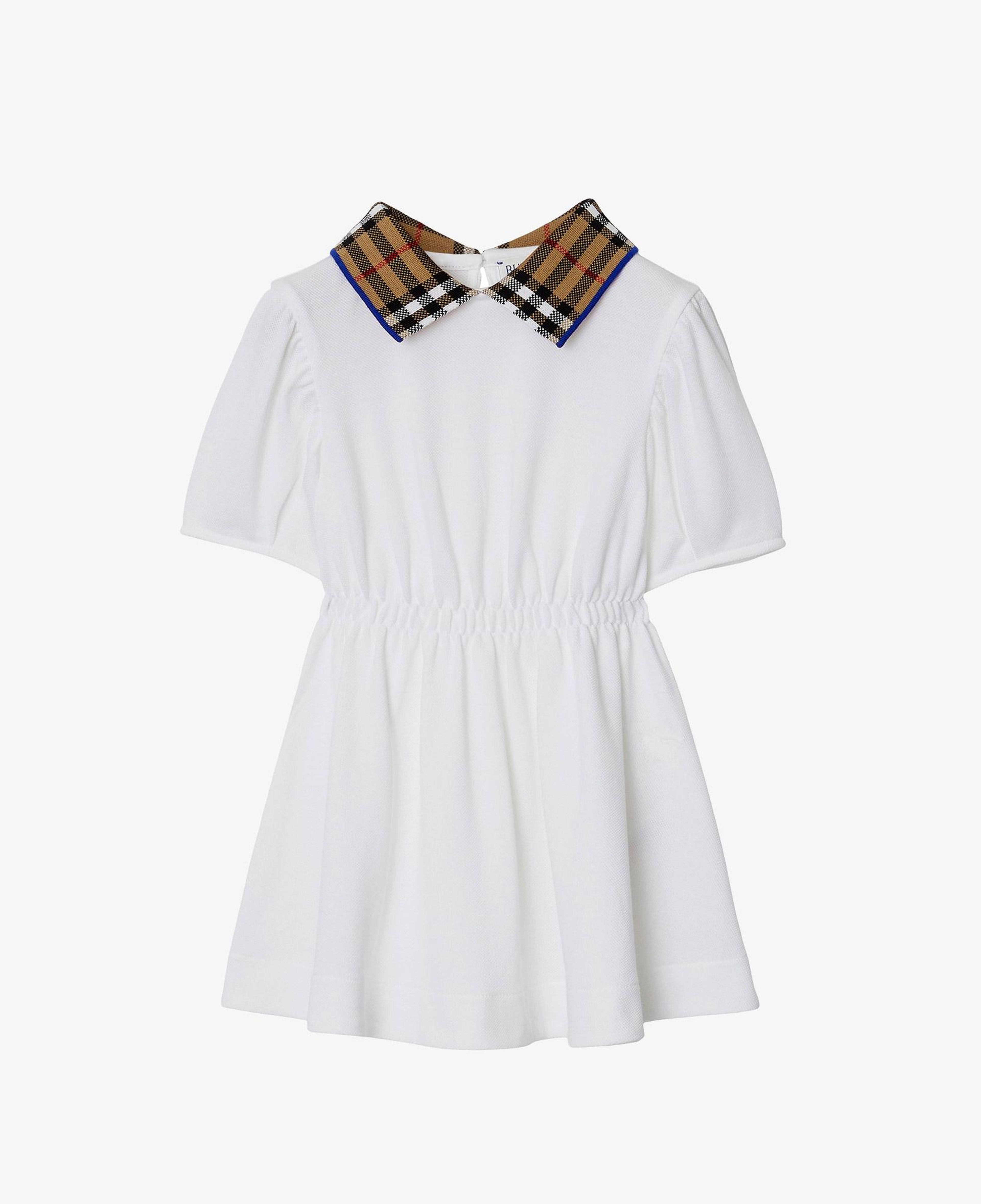 Burberry Check Collar Pamuklu Çocuk Beyaz Elbise