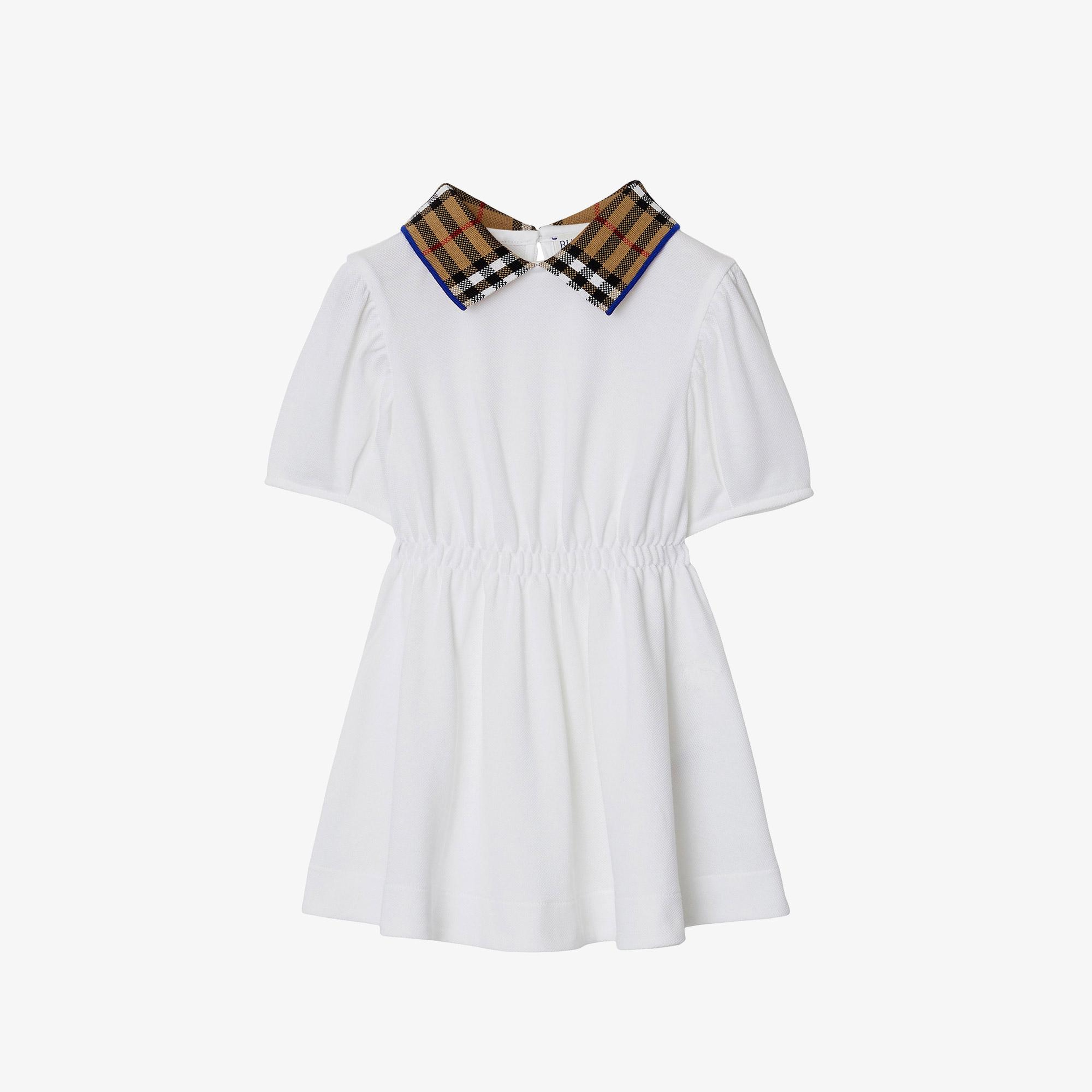 Burberry Check Collar Pamuklu Çocuk Beyaz Elbise