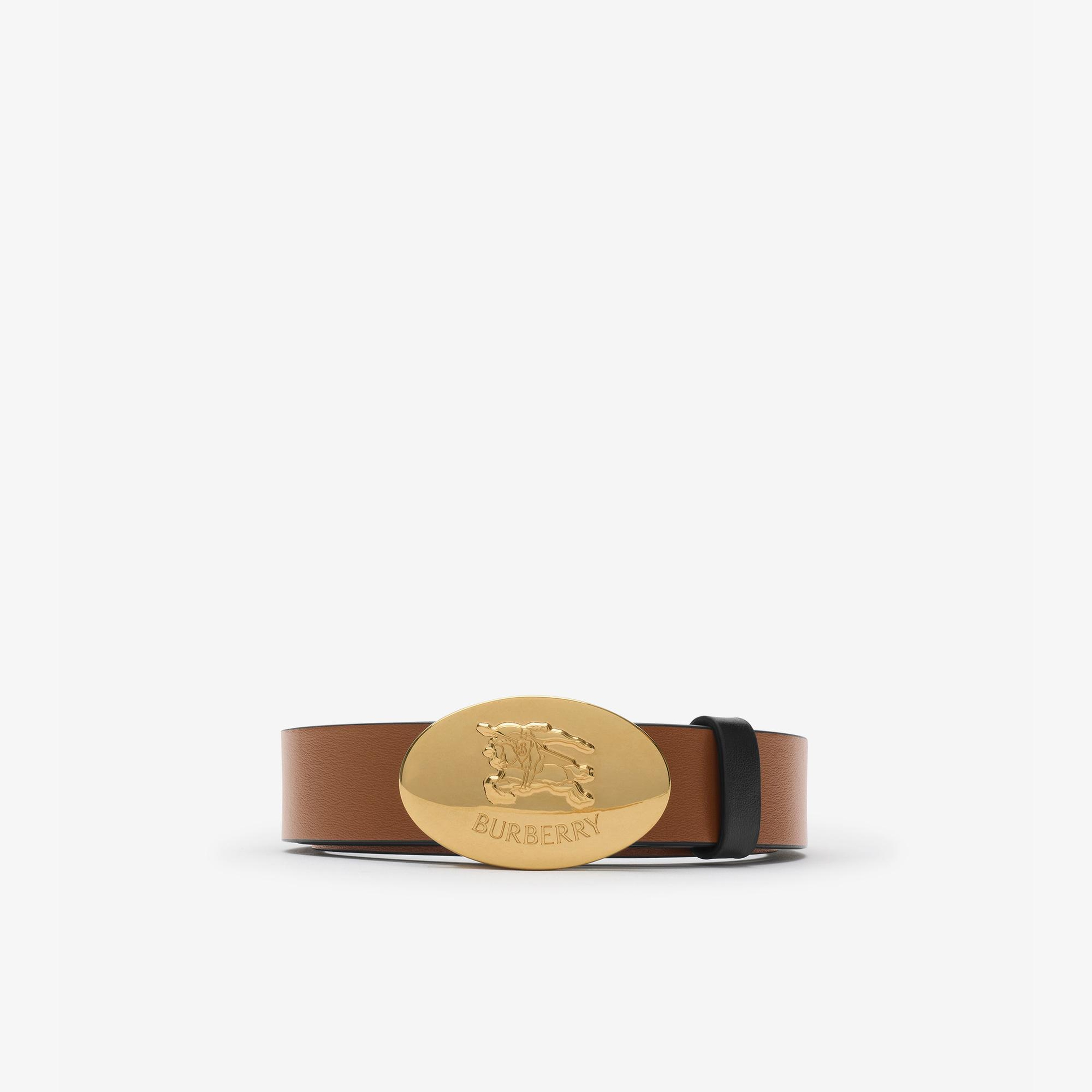 Burberry Reversible Leather Oval Knight Stamp Kadın Siyah Kemer