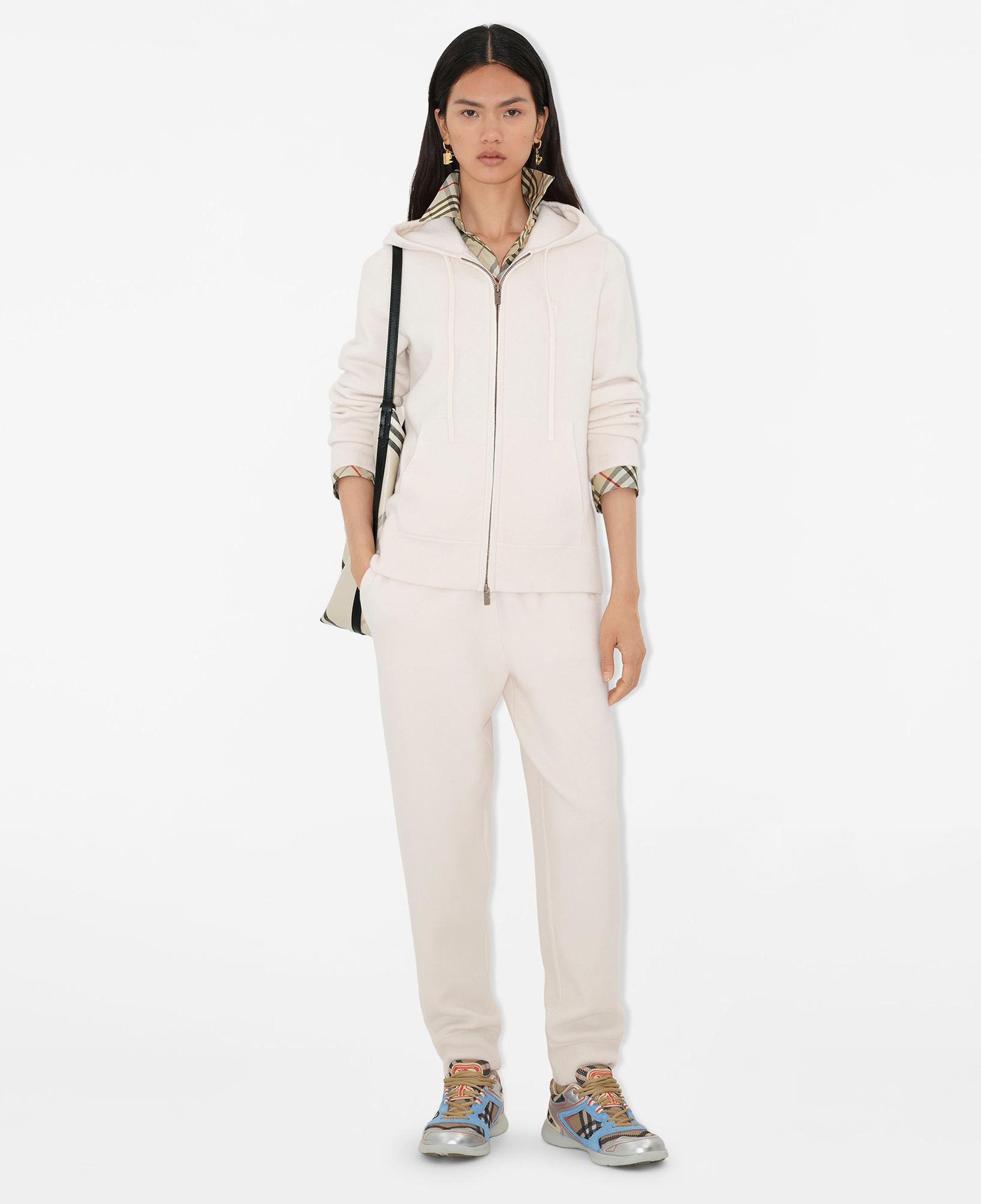 Burberry Cashmere Blend Zip Kadın Beyaz Hoodie