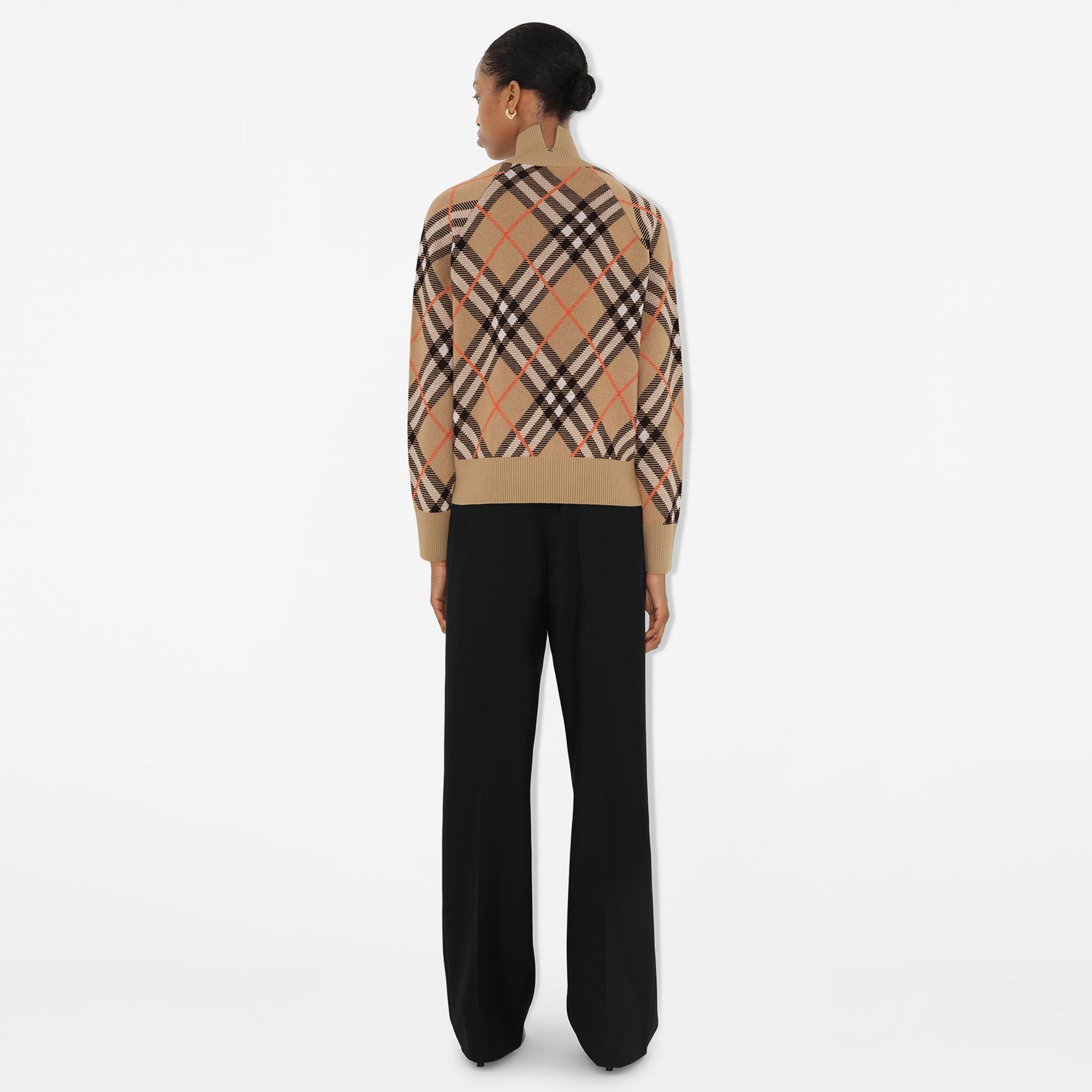 Burberry Check Yün Karışımlı Track Kadın Bej Ceket