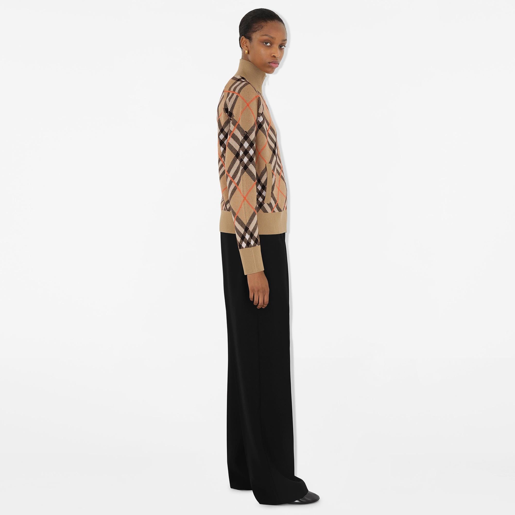 Burberry Check Yün Karışımlı Track Kadın Bej Ceket