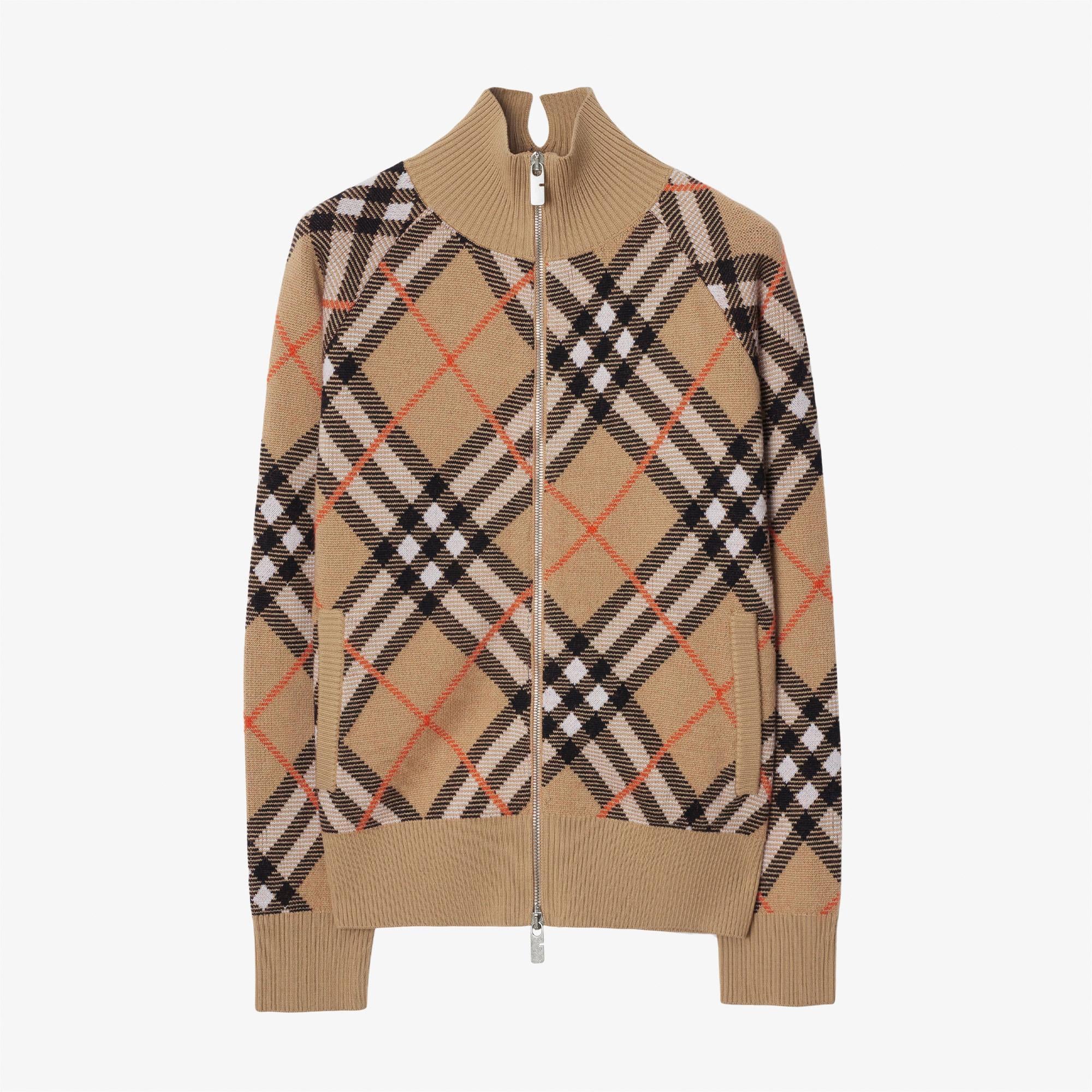 Burberry Check Yün Karışımlı Track Kadın Bej Ceket