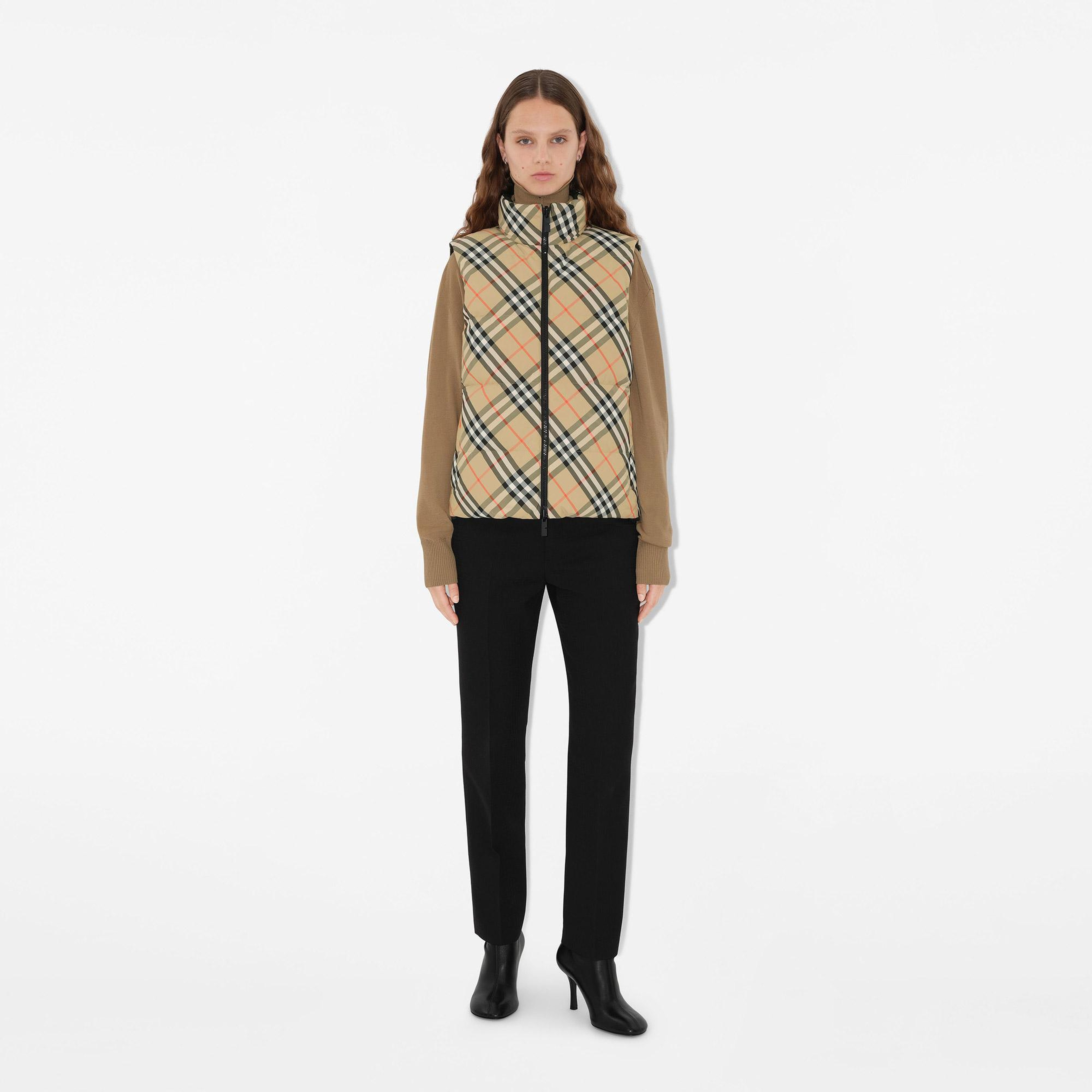 Burberry Reversible Check Harter Puffer Kadın Bej Yelek