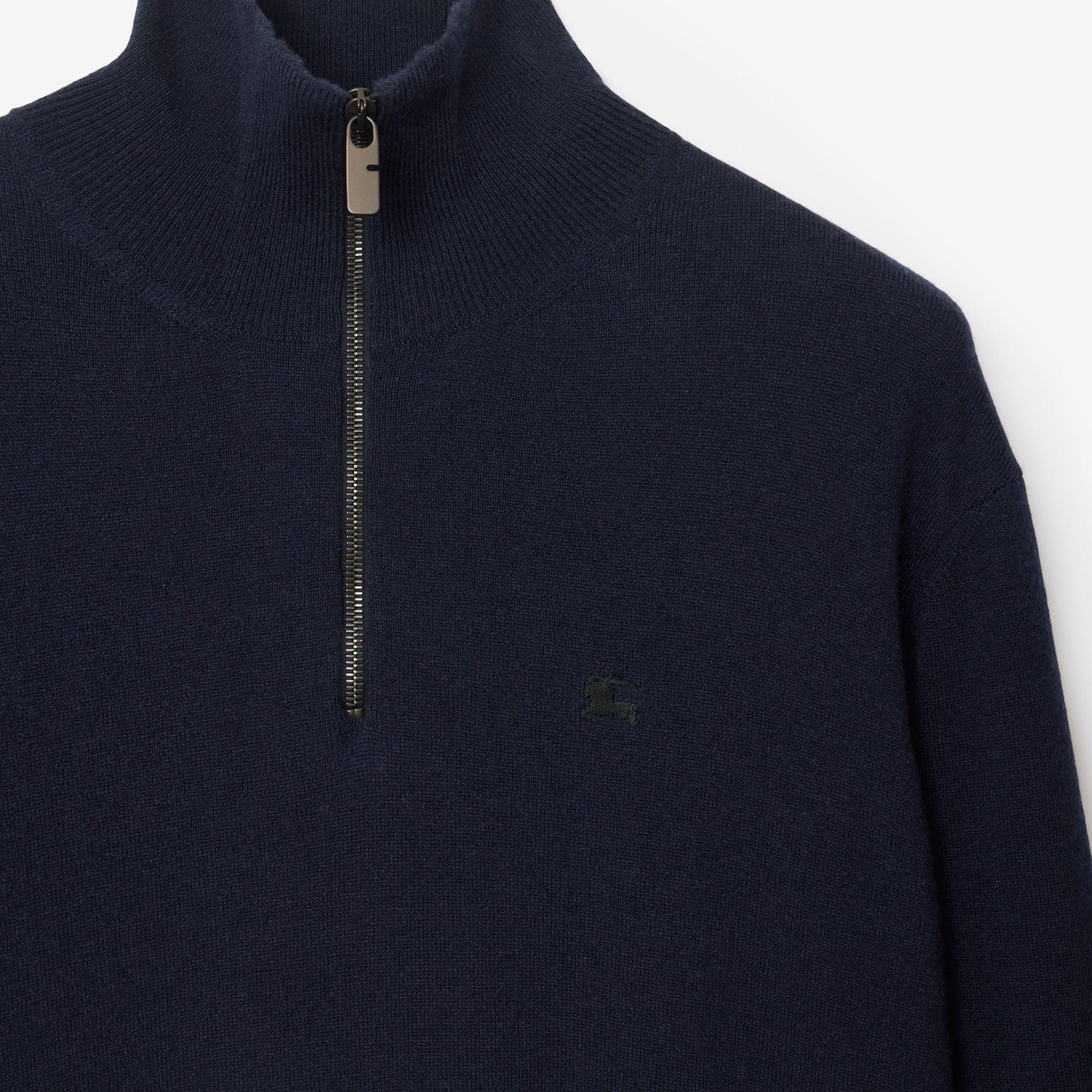 Burberry Cashmere Blend Half-Zip Erkek Lacivert Triko