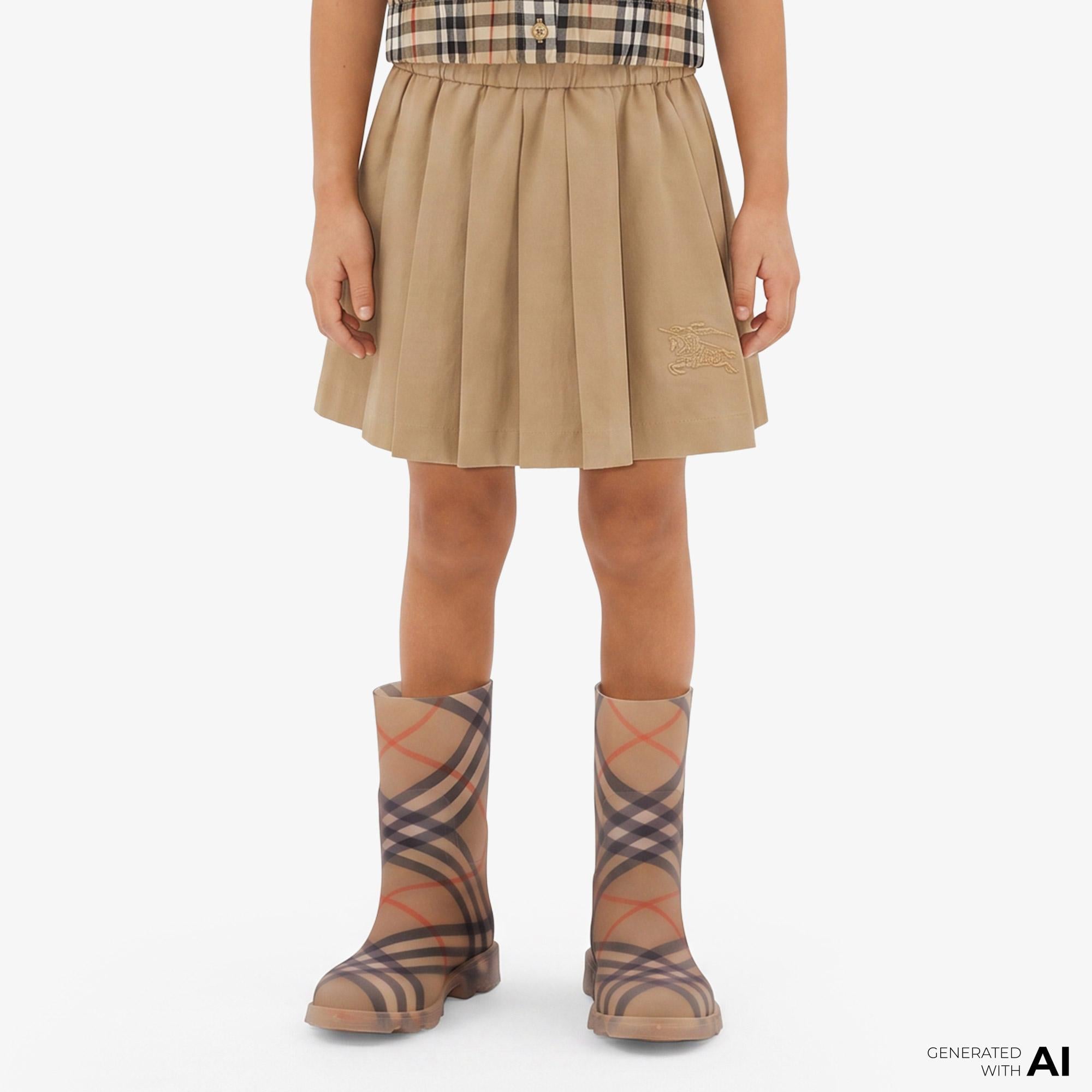 Burberry Ada Pleated Cotton Blend Çocuk Bej Etek