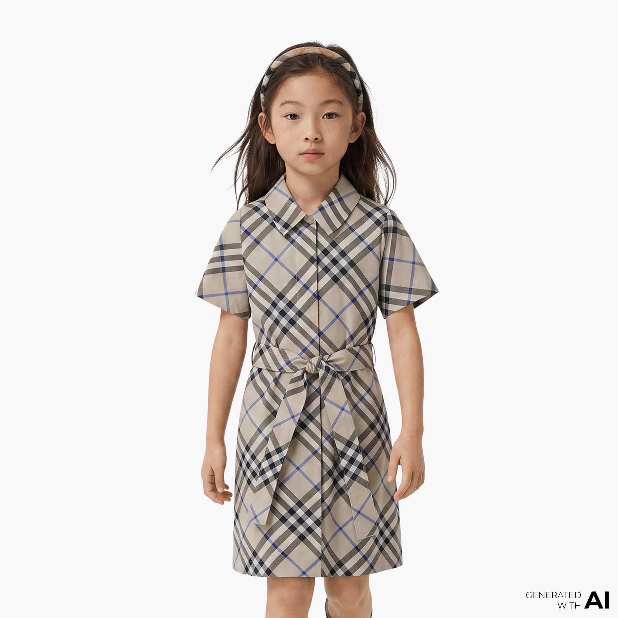 Burberry Check Pamuklu Çocuk Bej Elbise