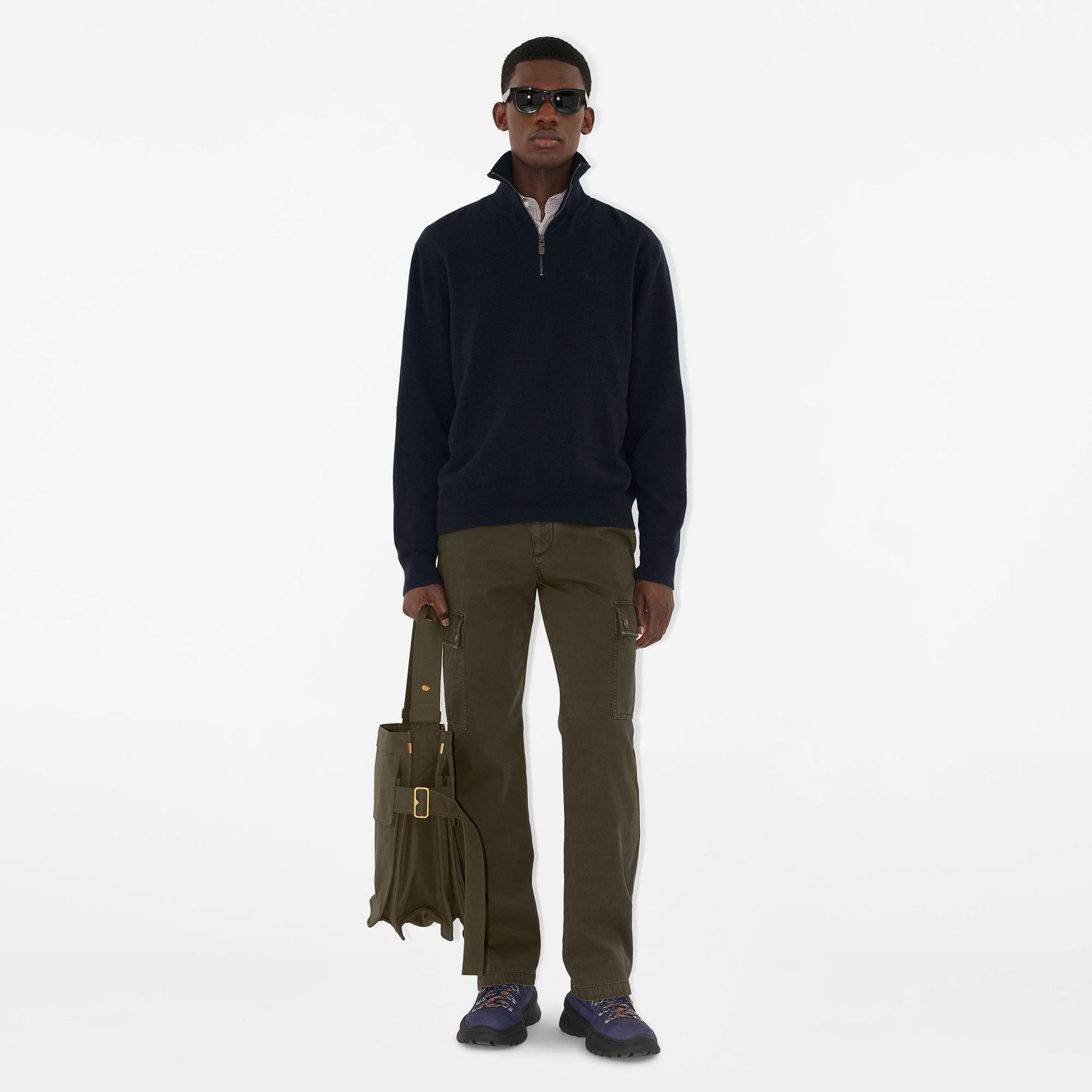 Burberry Cashmere Blend Half-Zip Erkek Lacivert Triko