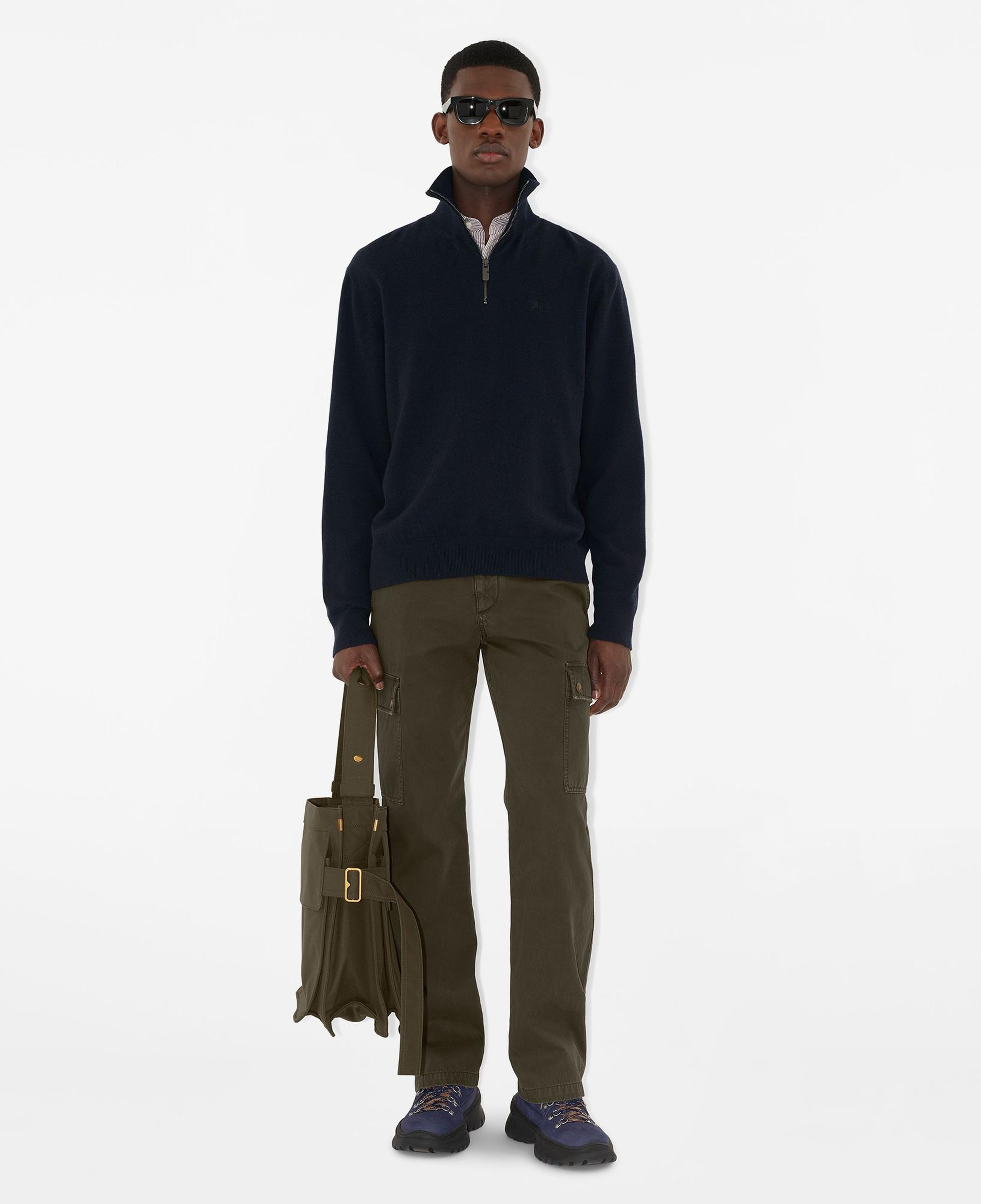 Burberry Cashmere Blend Half-Zip Erkek Lacivert Triko