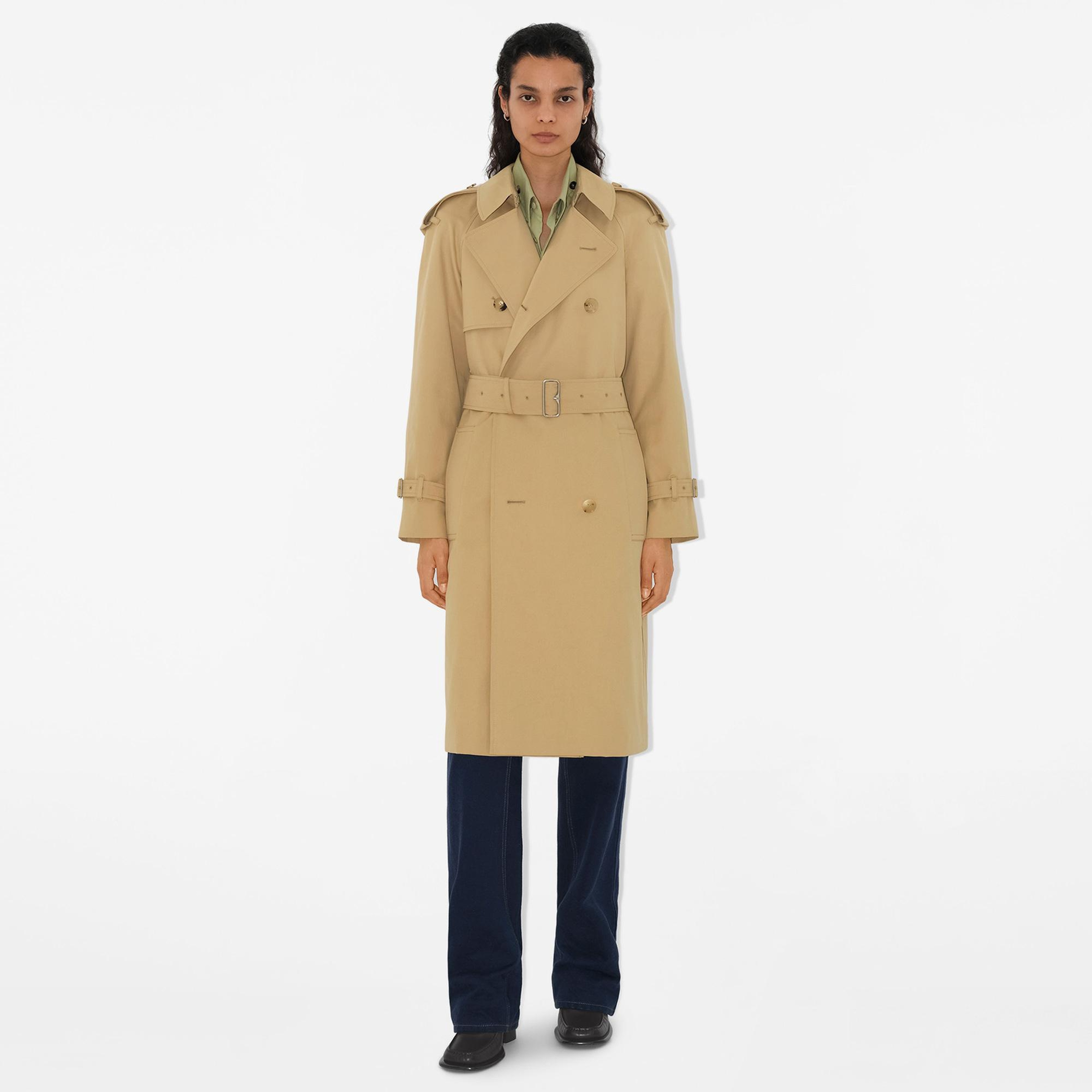 Burberry Long Detachable Yaka Detaylı Gabardine Kadın Bej Trençkot