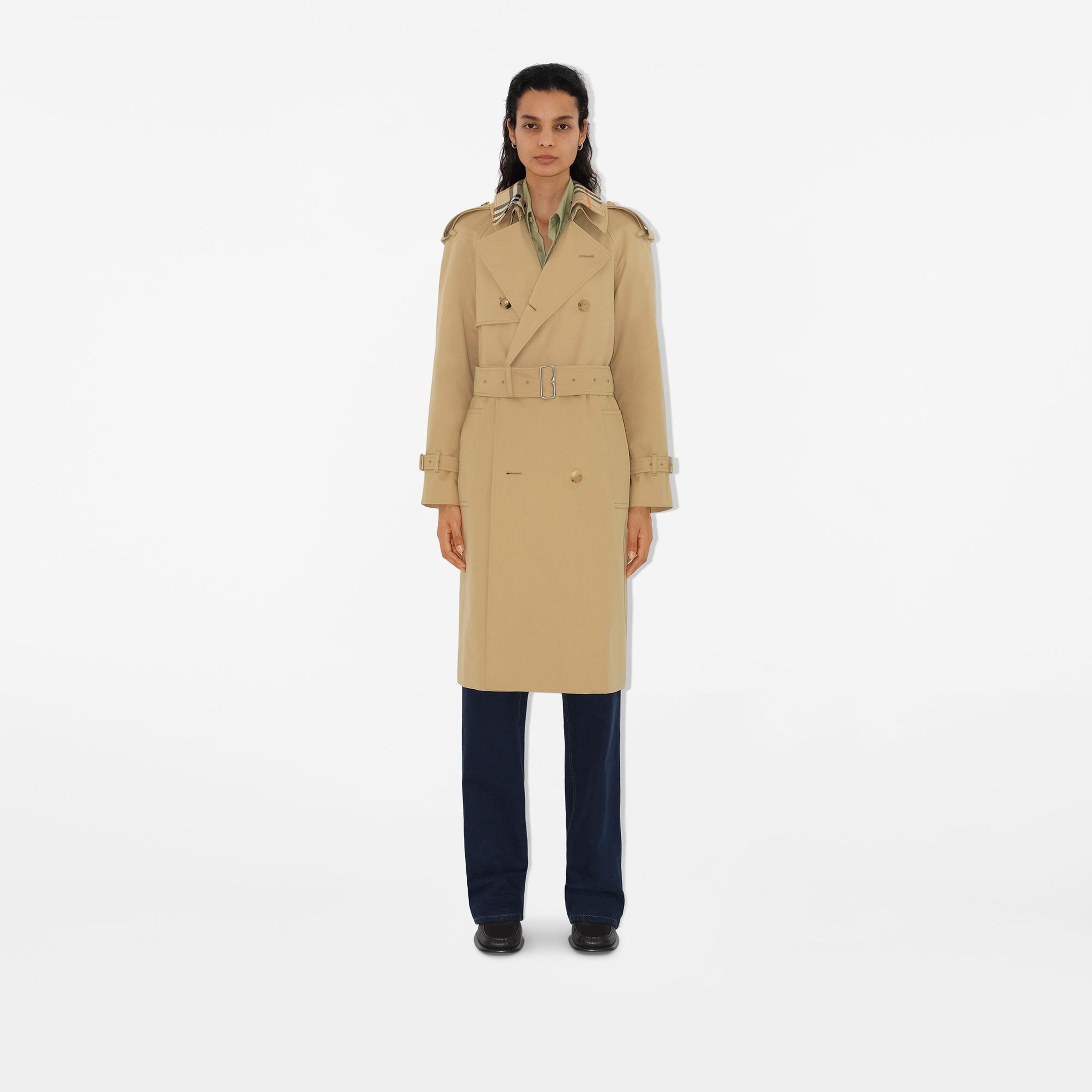 Burberry Long Detachable Yaka Detaylı Gabardine Kadın Bej Trençkot