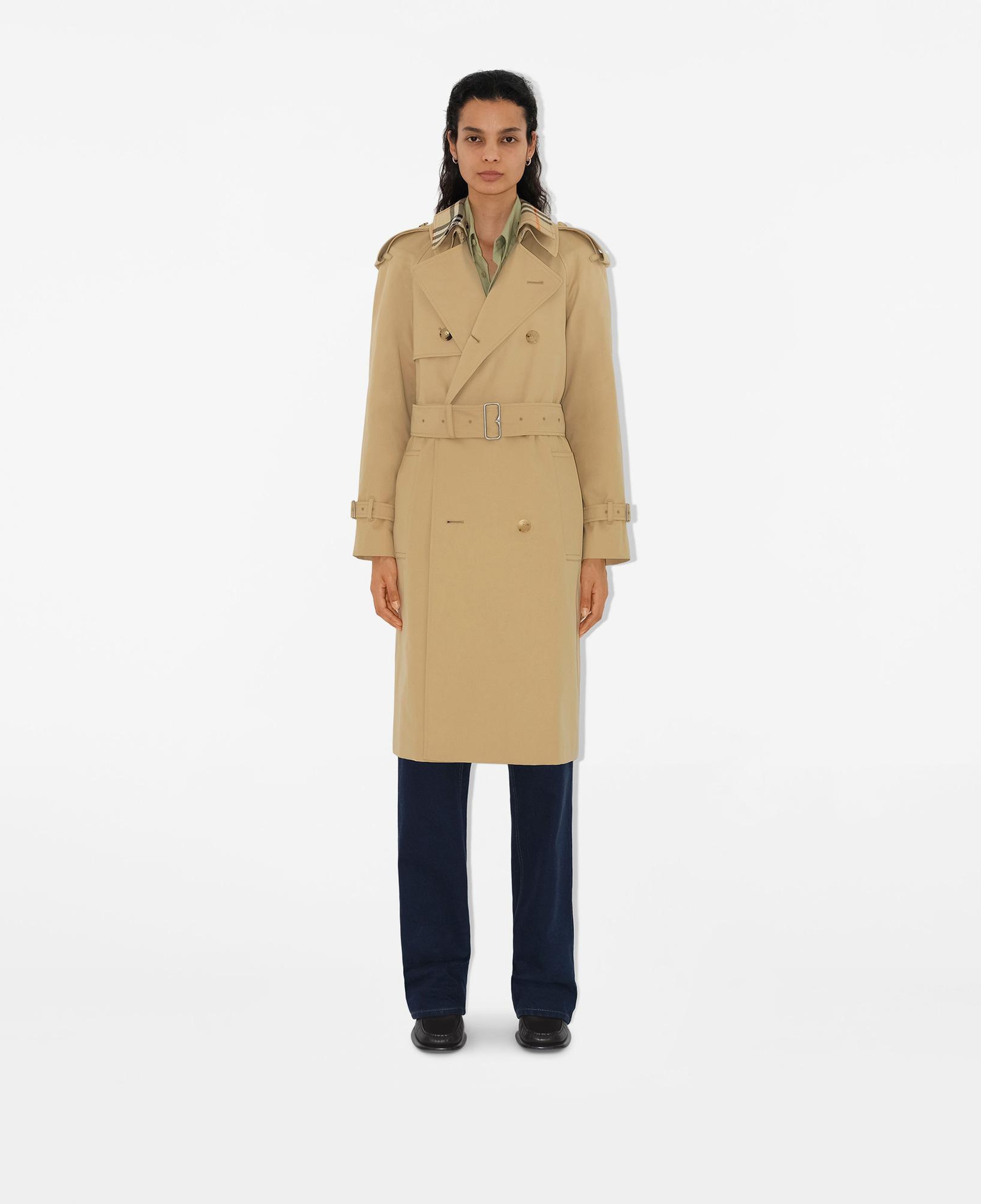 Burberry Long Detachable Yaka Detaylı Gabardine Kadın Bej Trençkot