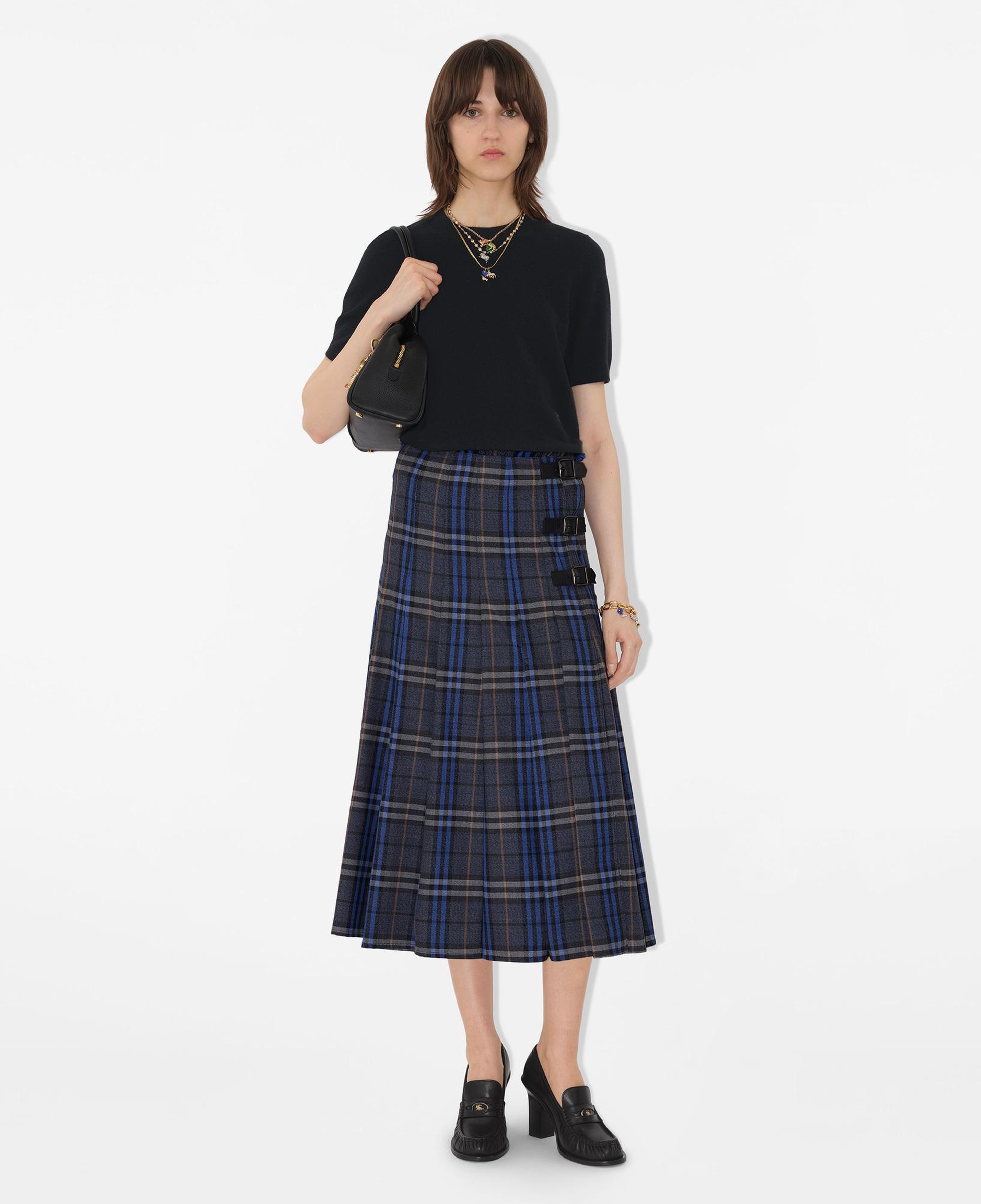 Burberry Check Wool Midi Kilt Kadın Gri Etek