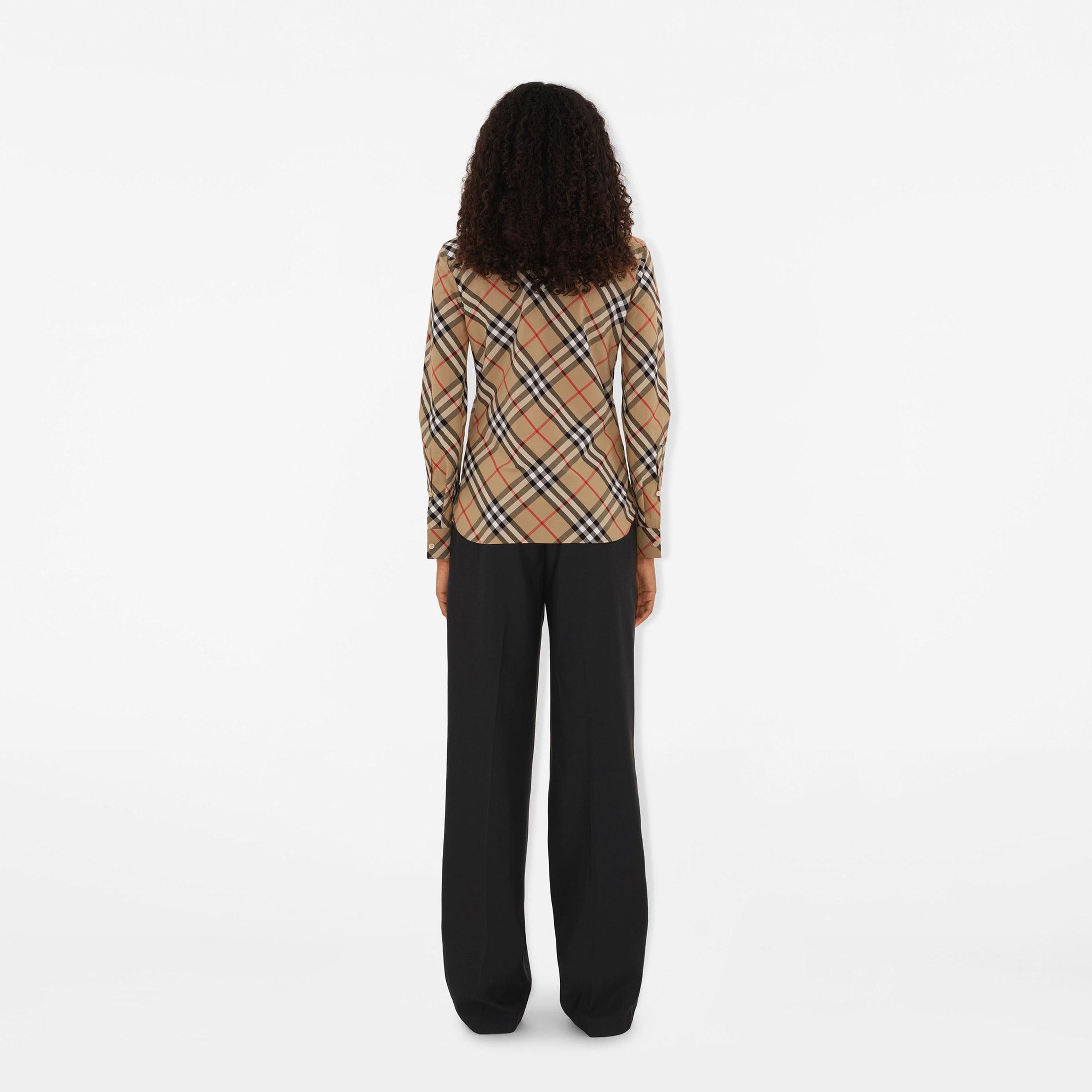 Burberry Slim Fit Check Pamuklu Kadın Bej Gömlek