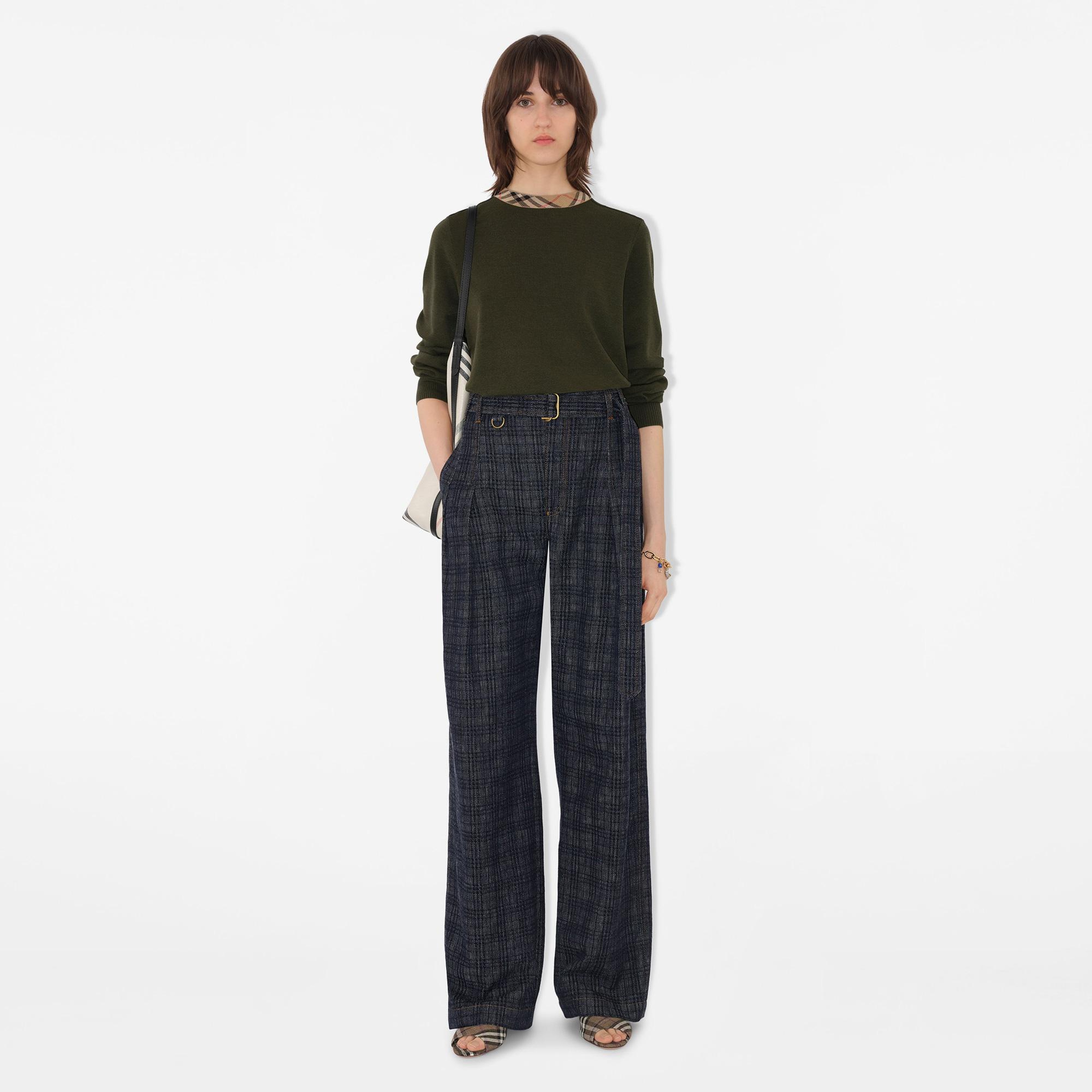 Burberry Check Trim Wool Kadın Haki Triko