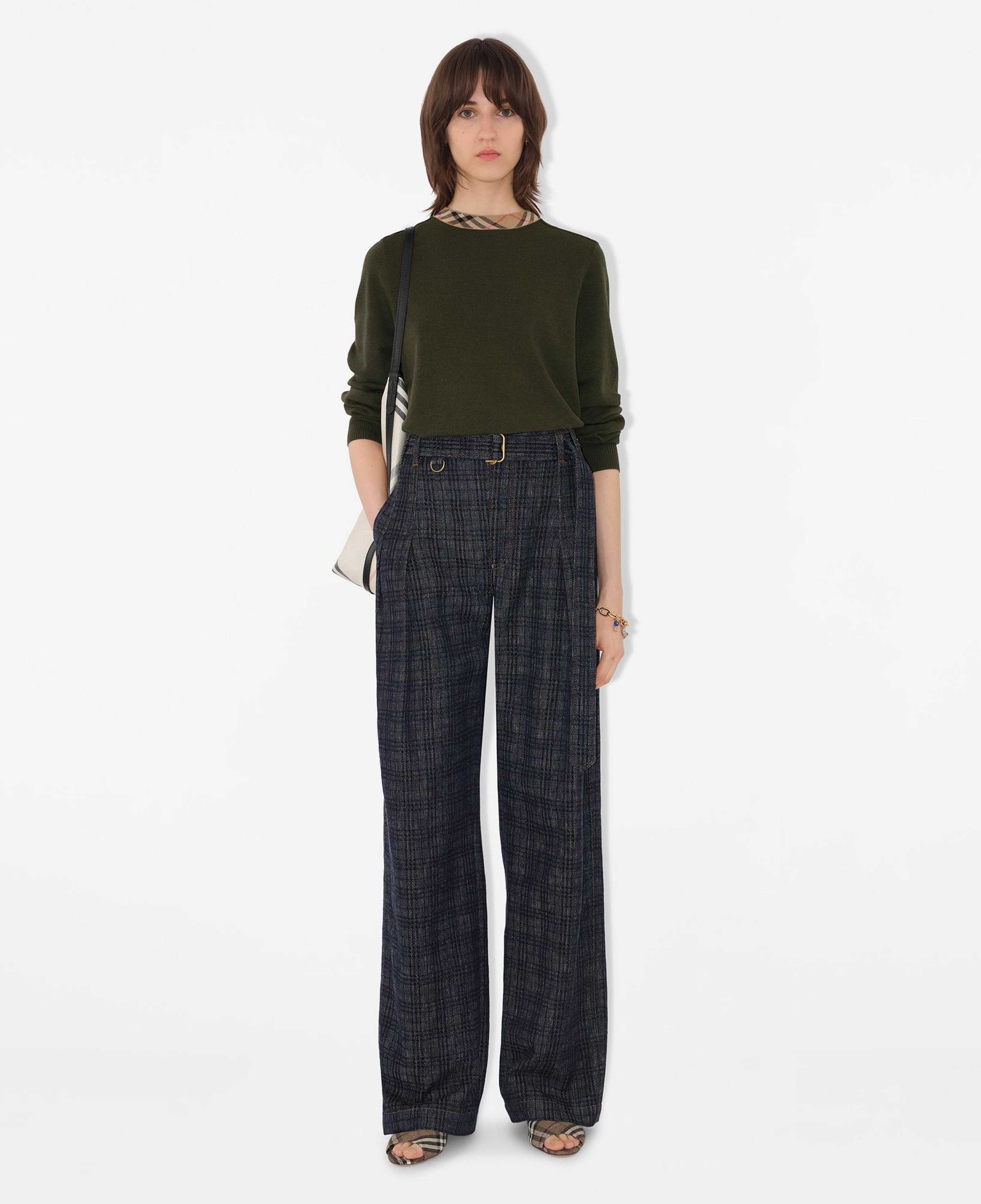 Burberry Check Trim Wool Kadın Haki Triko