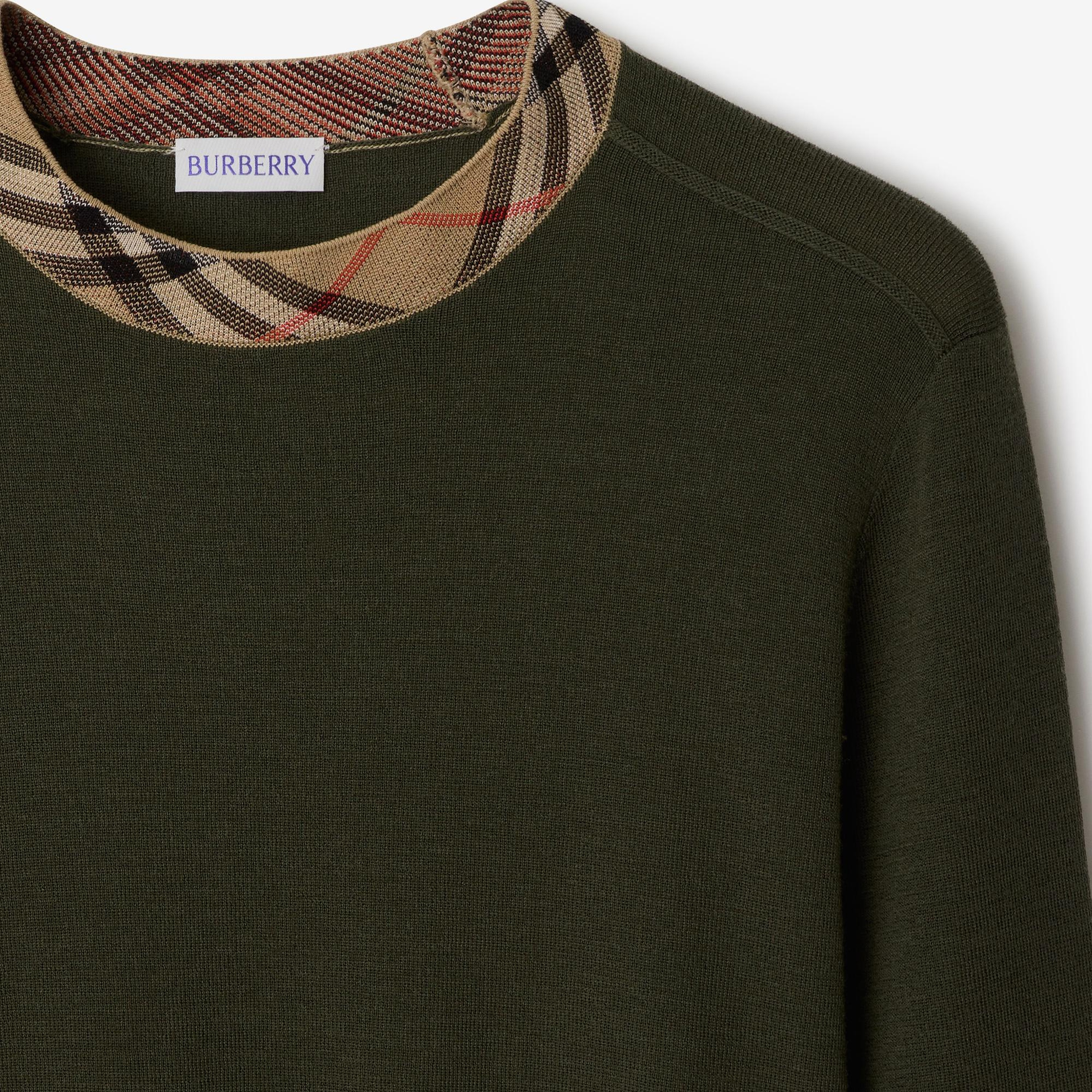 Burberry Check Trim Wool Kadın Haki Triko