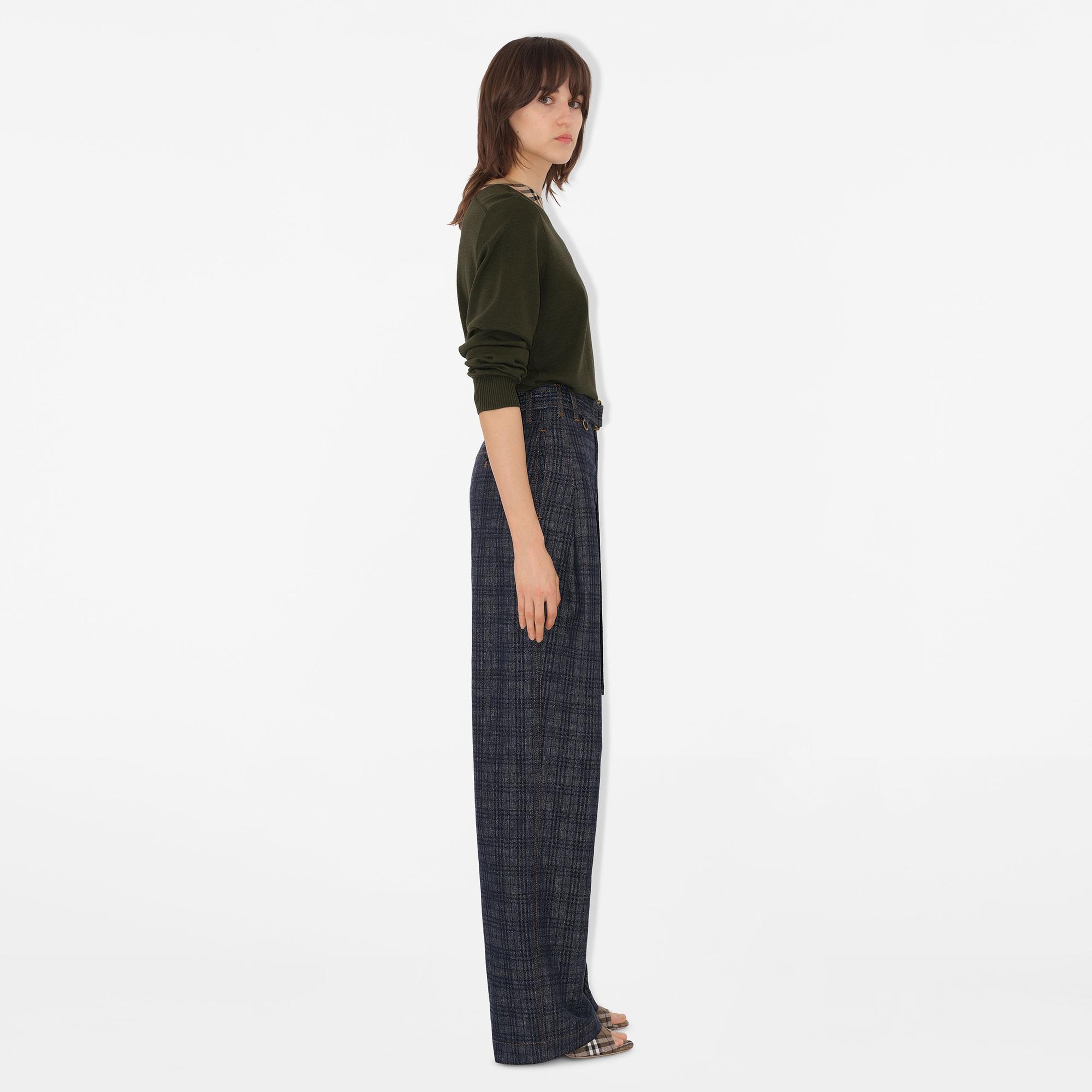 Burberry Check Trim Wool Kadın Haki Triko