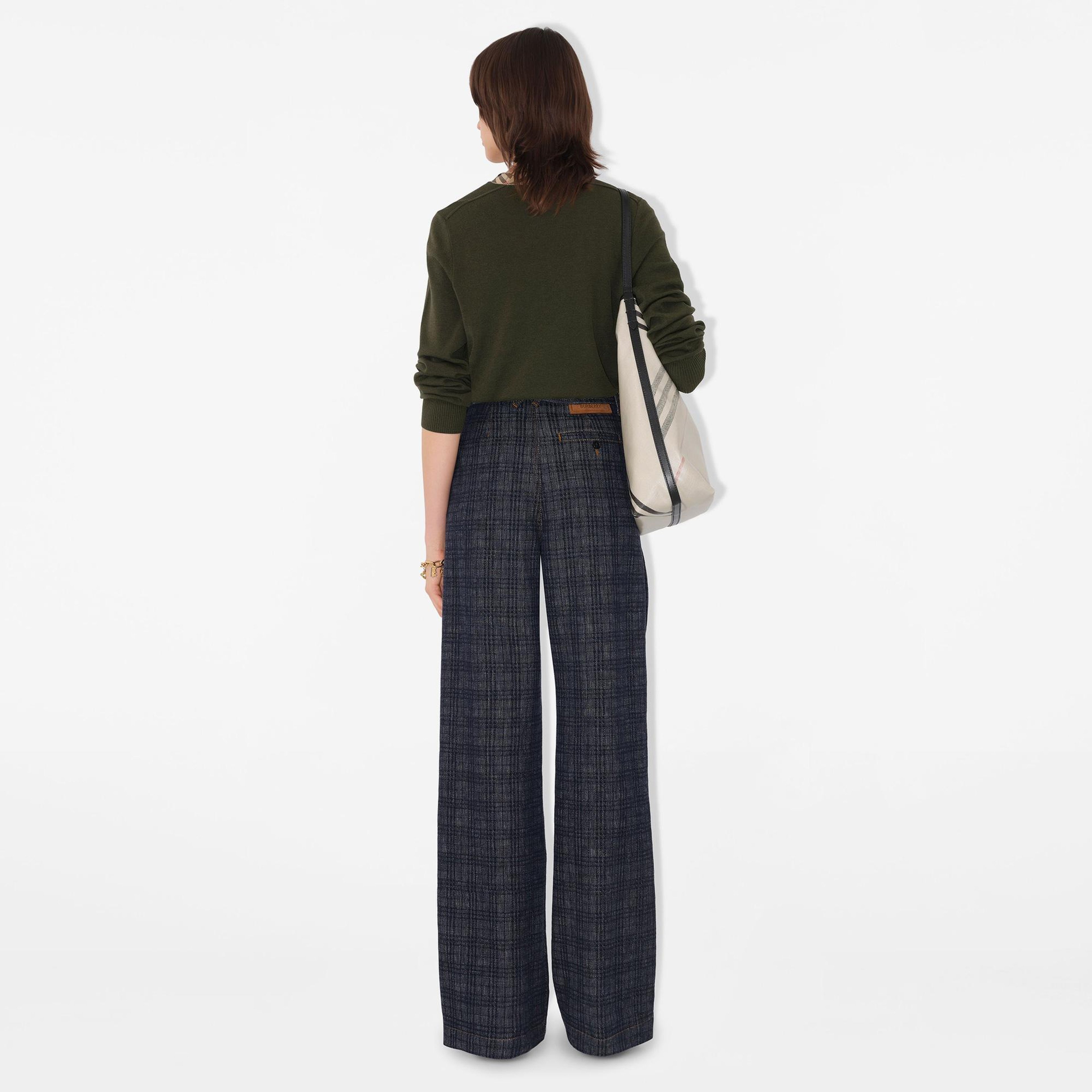 Burberry Check Trim Wool Kadın Haki Triko