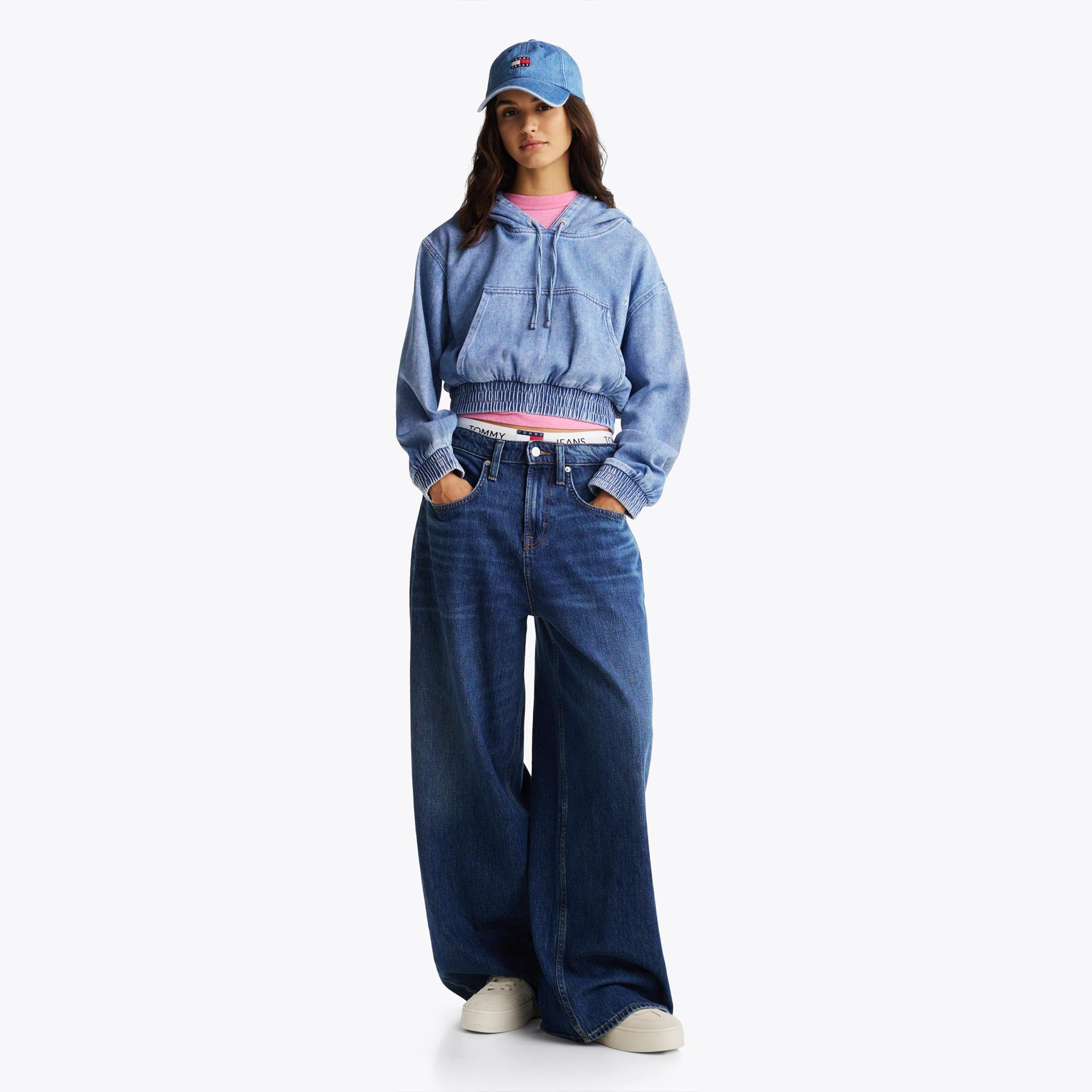 Tommy Hilfiger Tjw Denim Cropped Kadın Mavi Hoodie