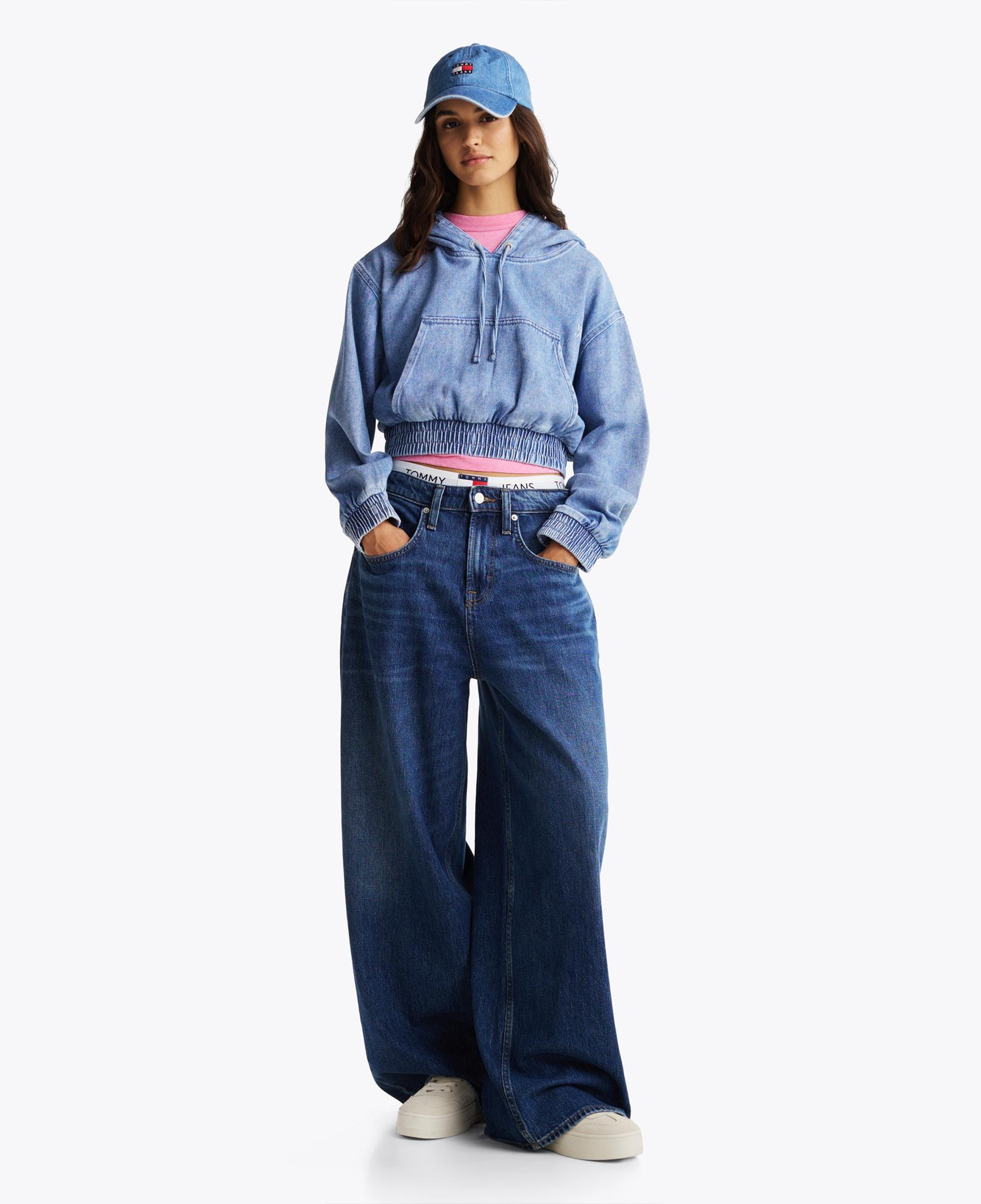 Tommy Hilfiger Tjw Denim Cropped Kadın Mavi Hoodie