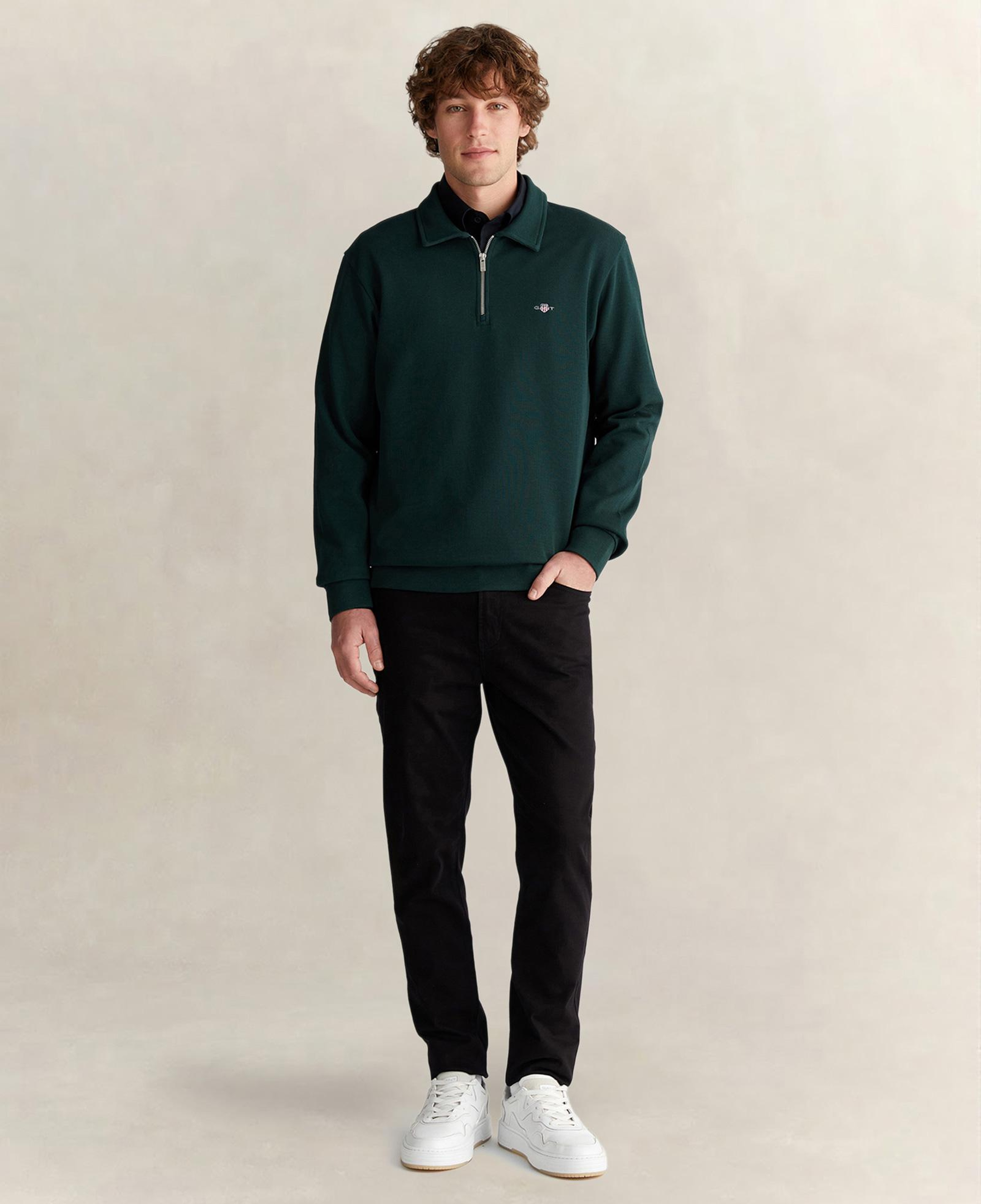 GANT Erkek Yeşil Regular Fit Yarım Fermuarlı Logolu Sweatshirt