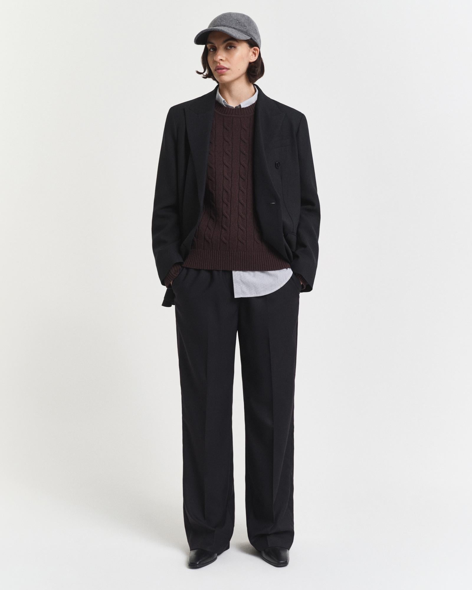 GANT Kadın Siyah Relaxed Fit Yün Pantolon