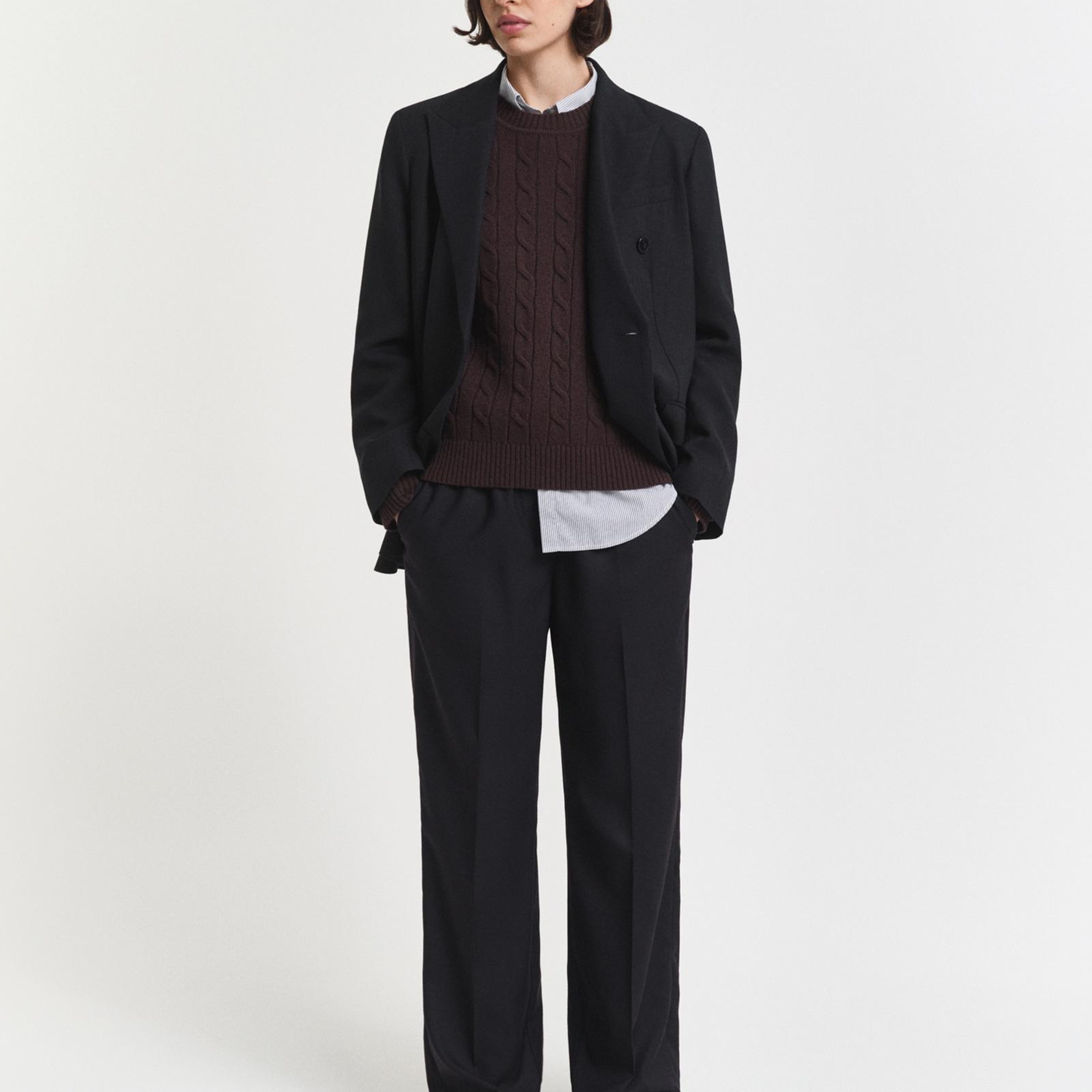 GANT Kadın Siyah Relaxed Fit Yün Pantolon