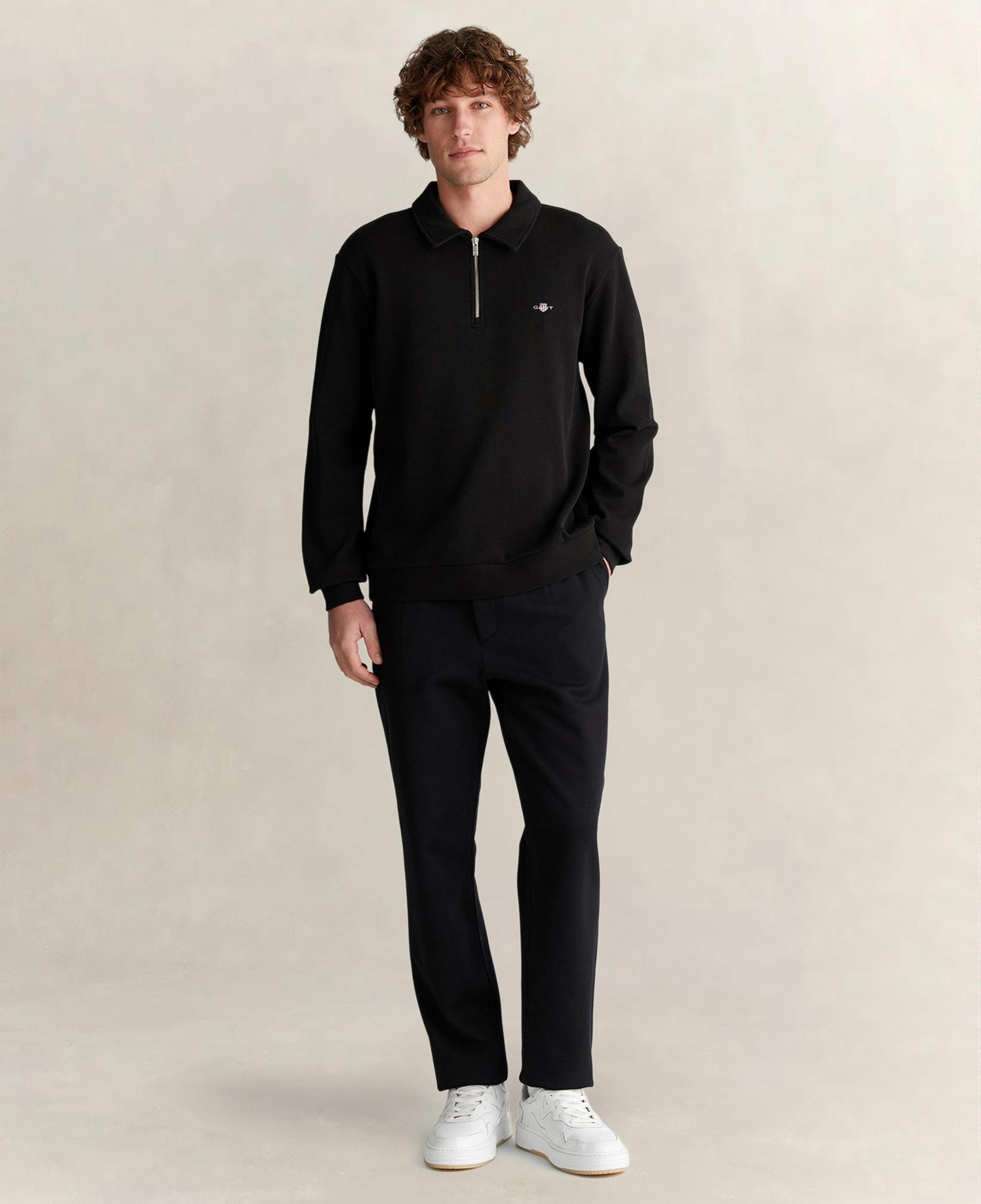 GANT Erkek Siyah Regular Fit Yarım Fermuarlı Logolu Sweatshirt