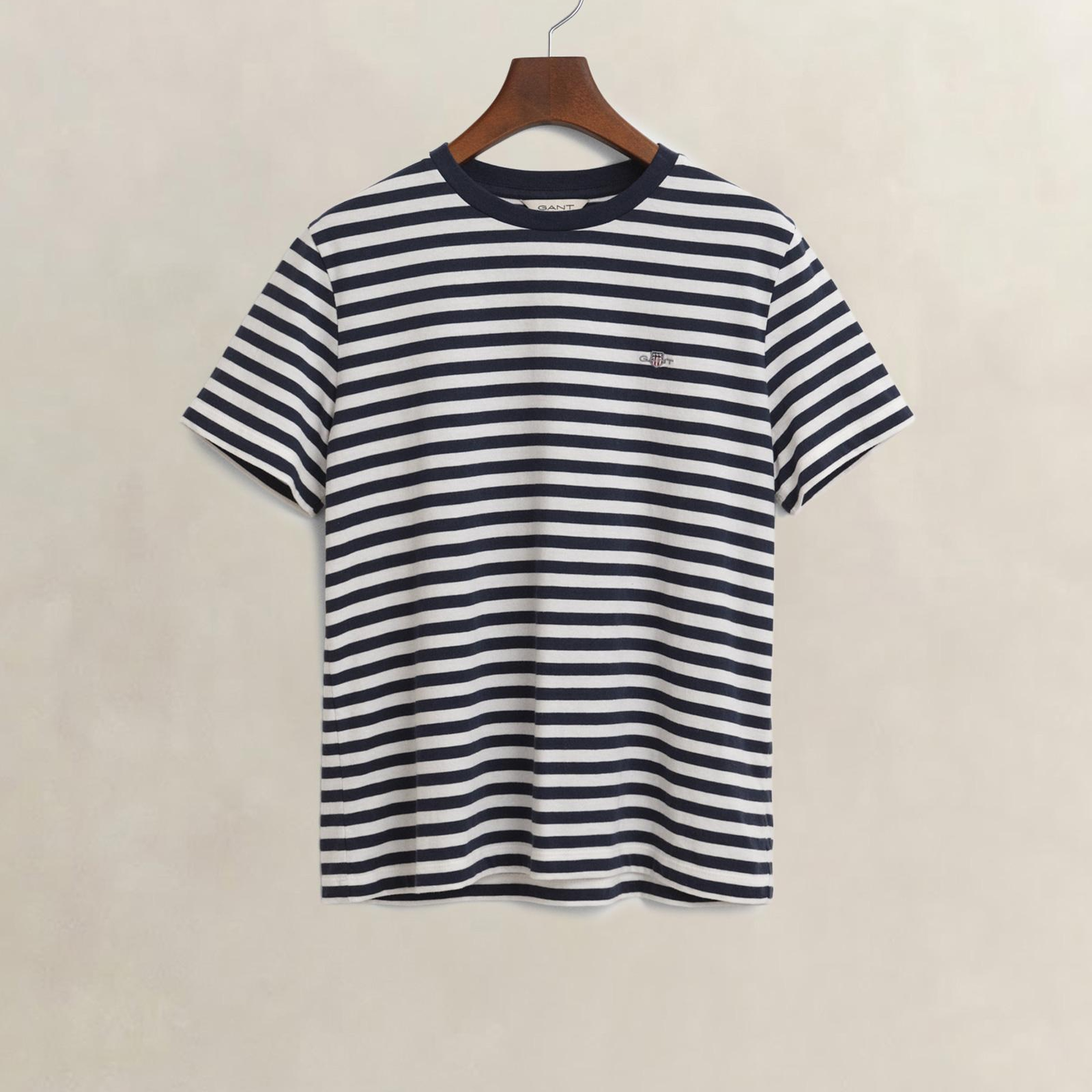 GANT Kadın Lacivert Bisiklet Yaka Regular Fit Çizgili T-Shirt