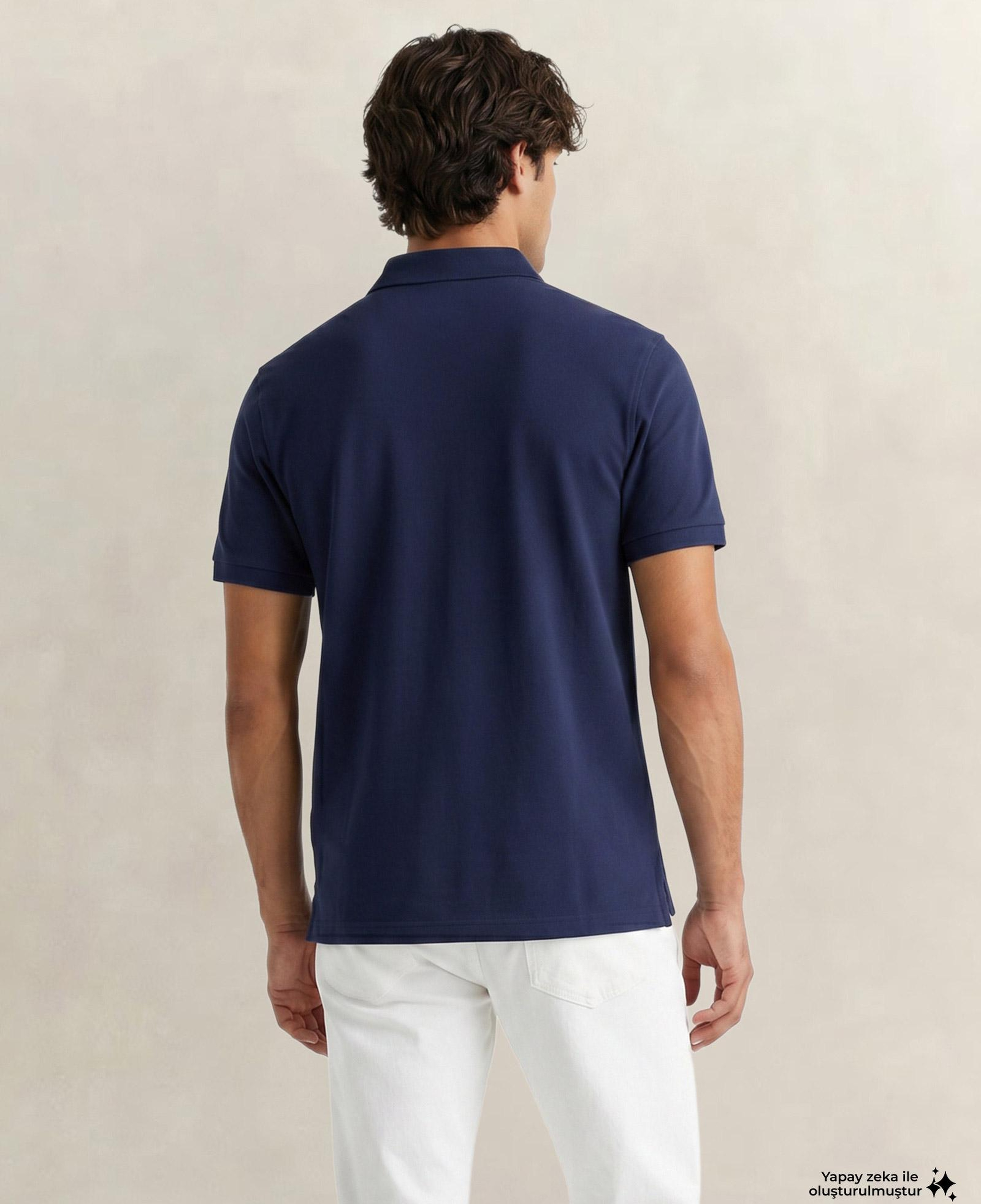 GANT Erkek Lacivert Regular Fit Yarım Fermuarlı Polo Yaka T-Shirt