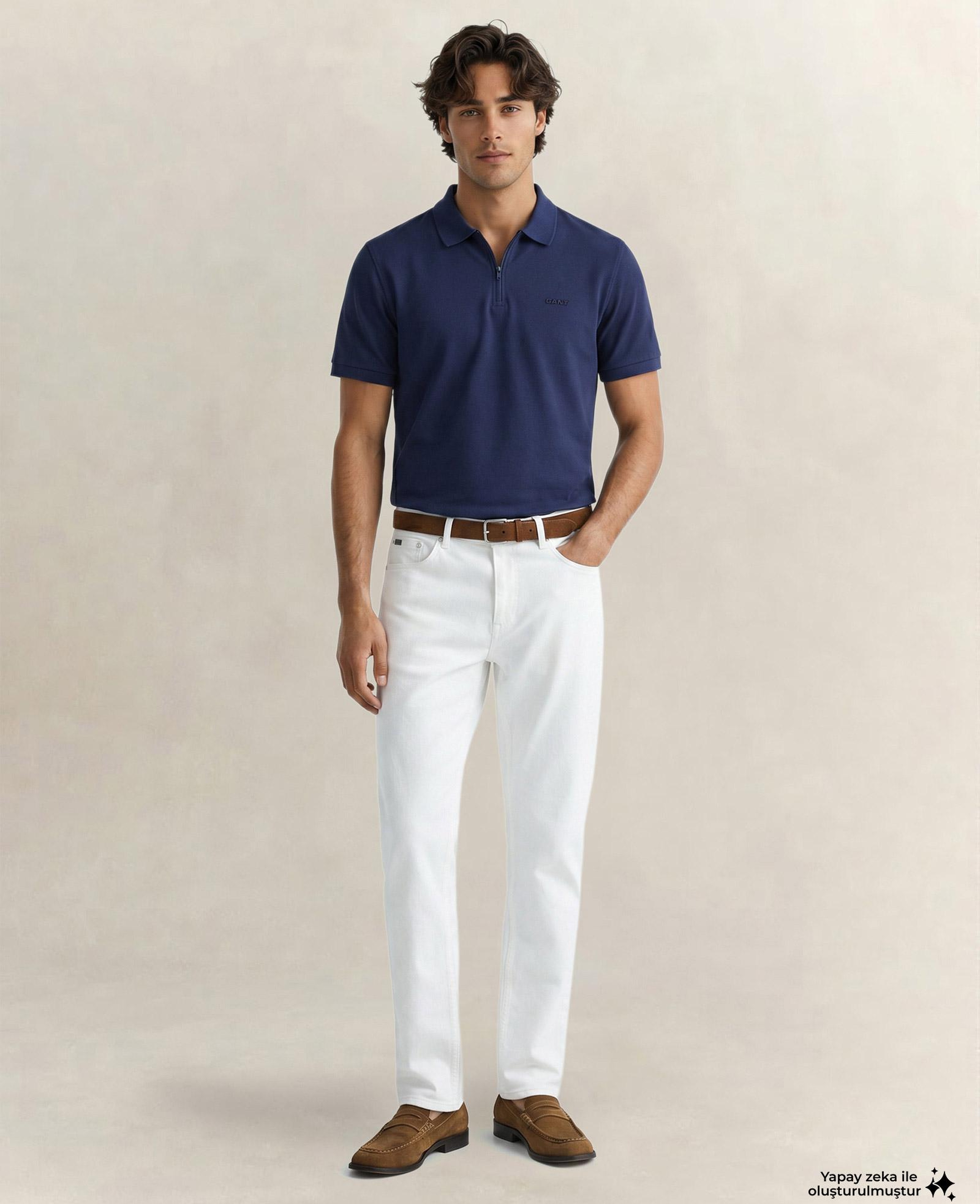 GANT Erkek Lacivert Regular Fit Yarım Fermuarlı Polo Yaka T-Shirt