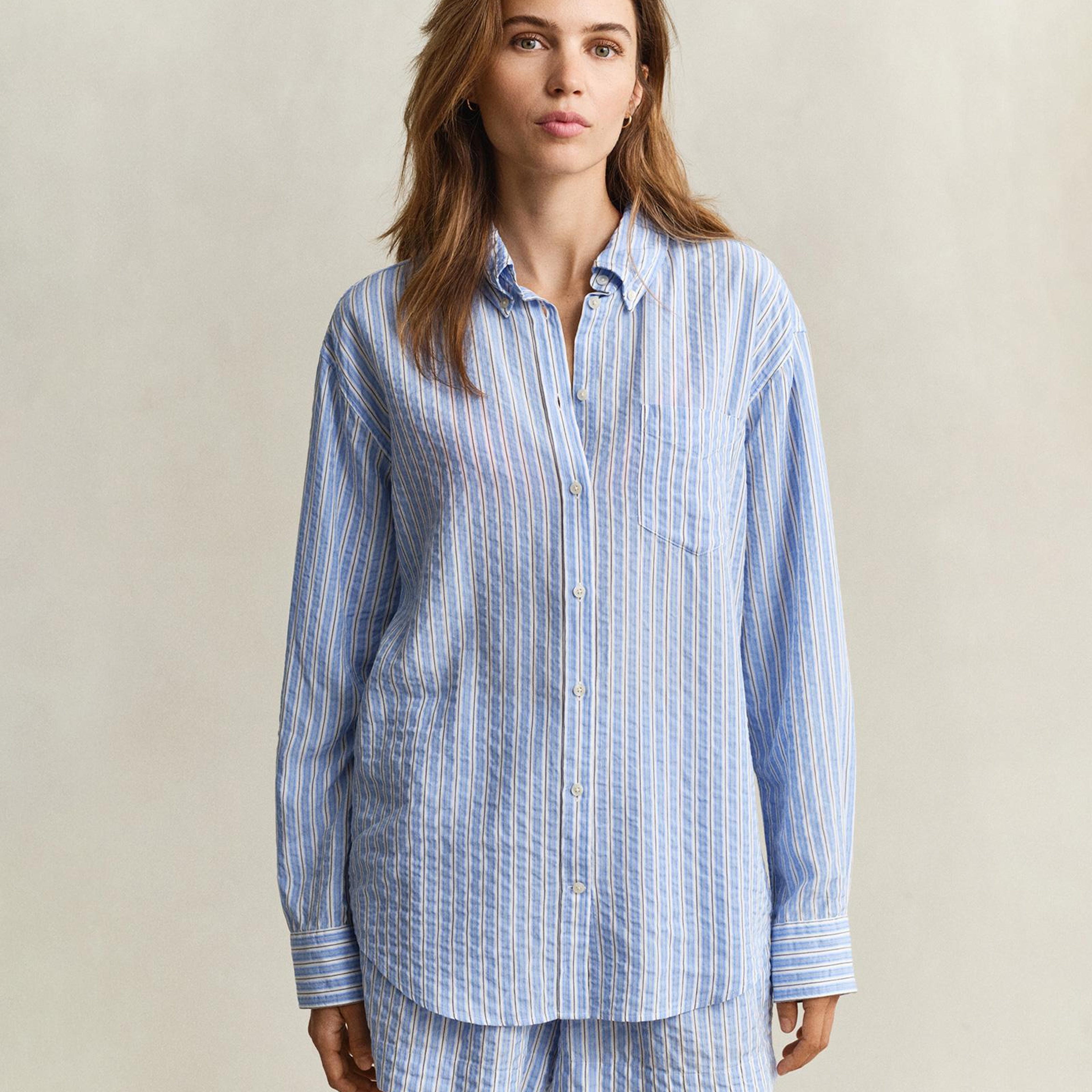 GANT Kadın Mavi Regular Fit Çizgili Gömlek