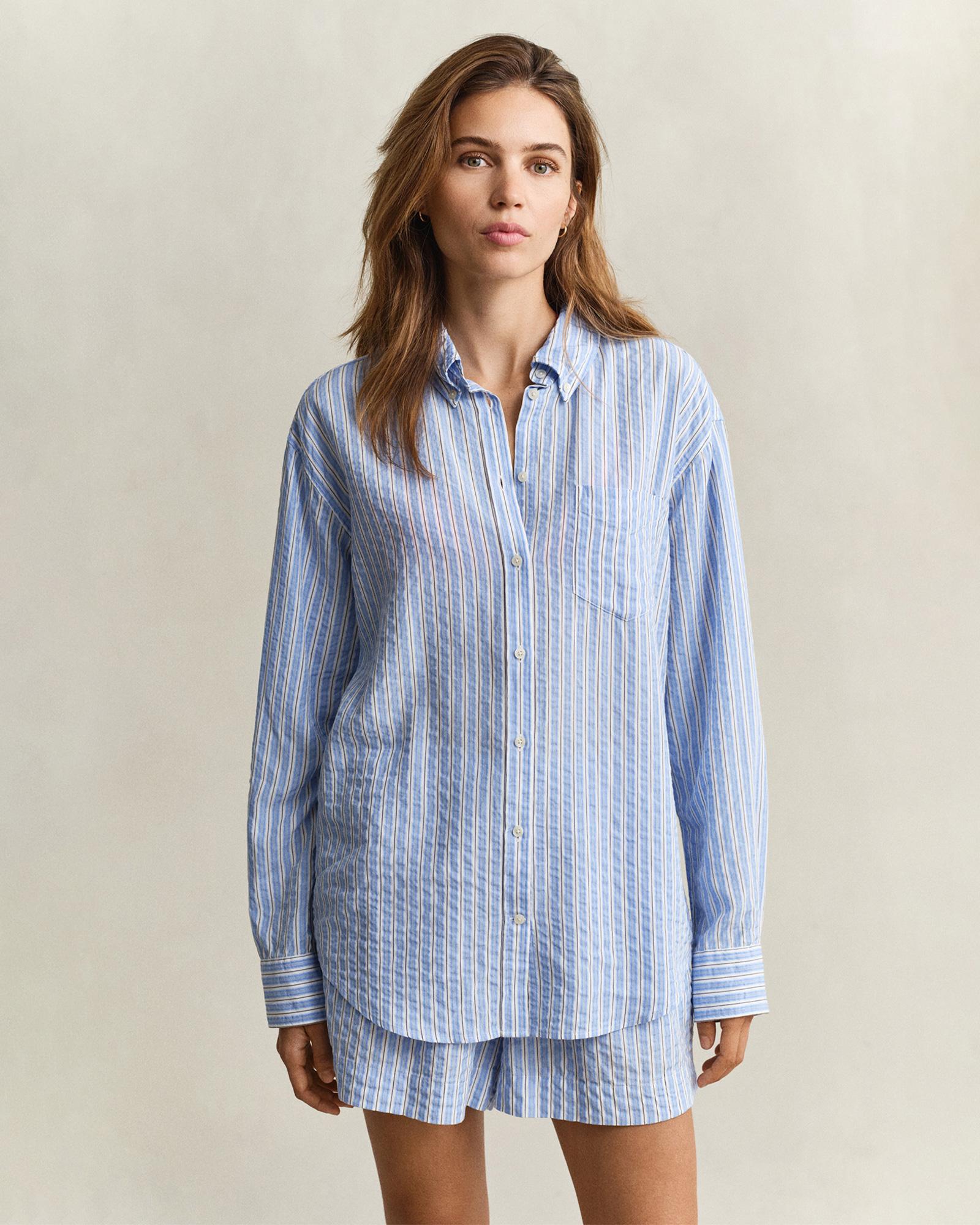 GANT Kadın Mavi Regular Fit Çizgili Gömlek