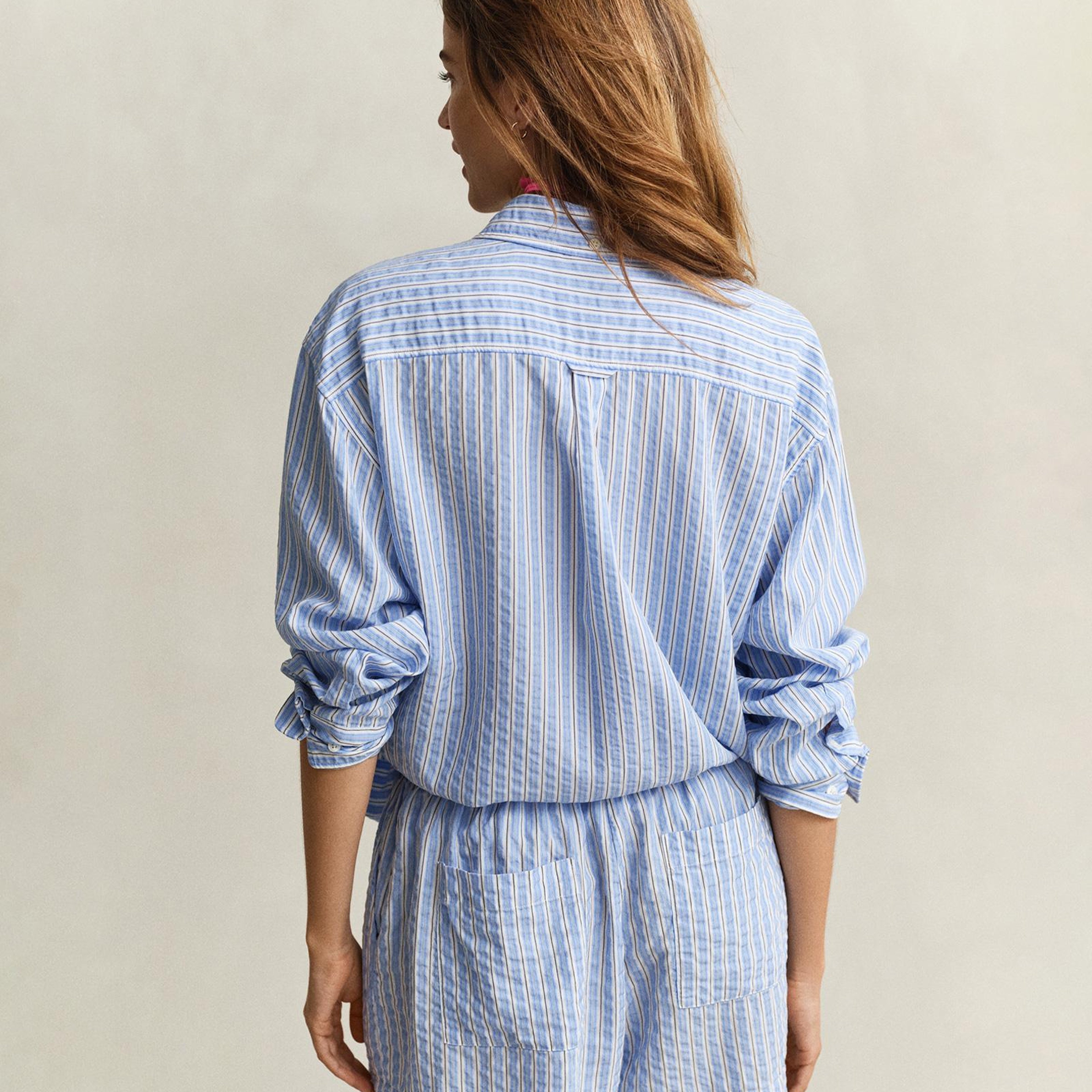 GANT Kadın Mavi Regular Fit Çizgili Gömlek