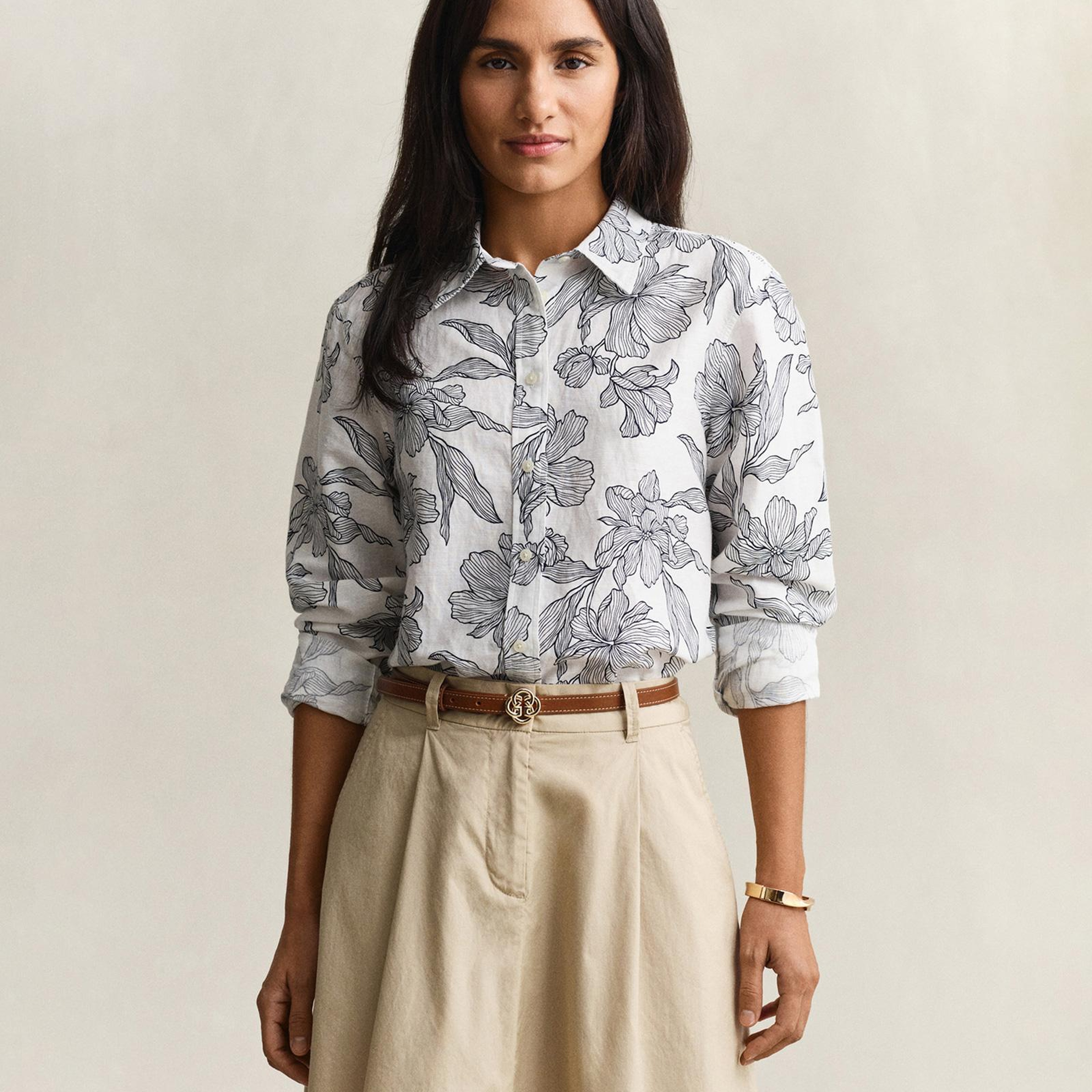 GANT Kadın Beyaz Regular Fit Çiçek Desenli Gömlek