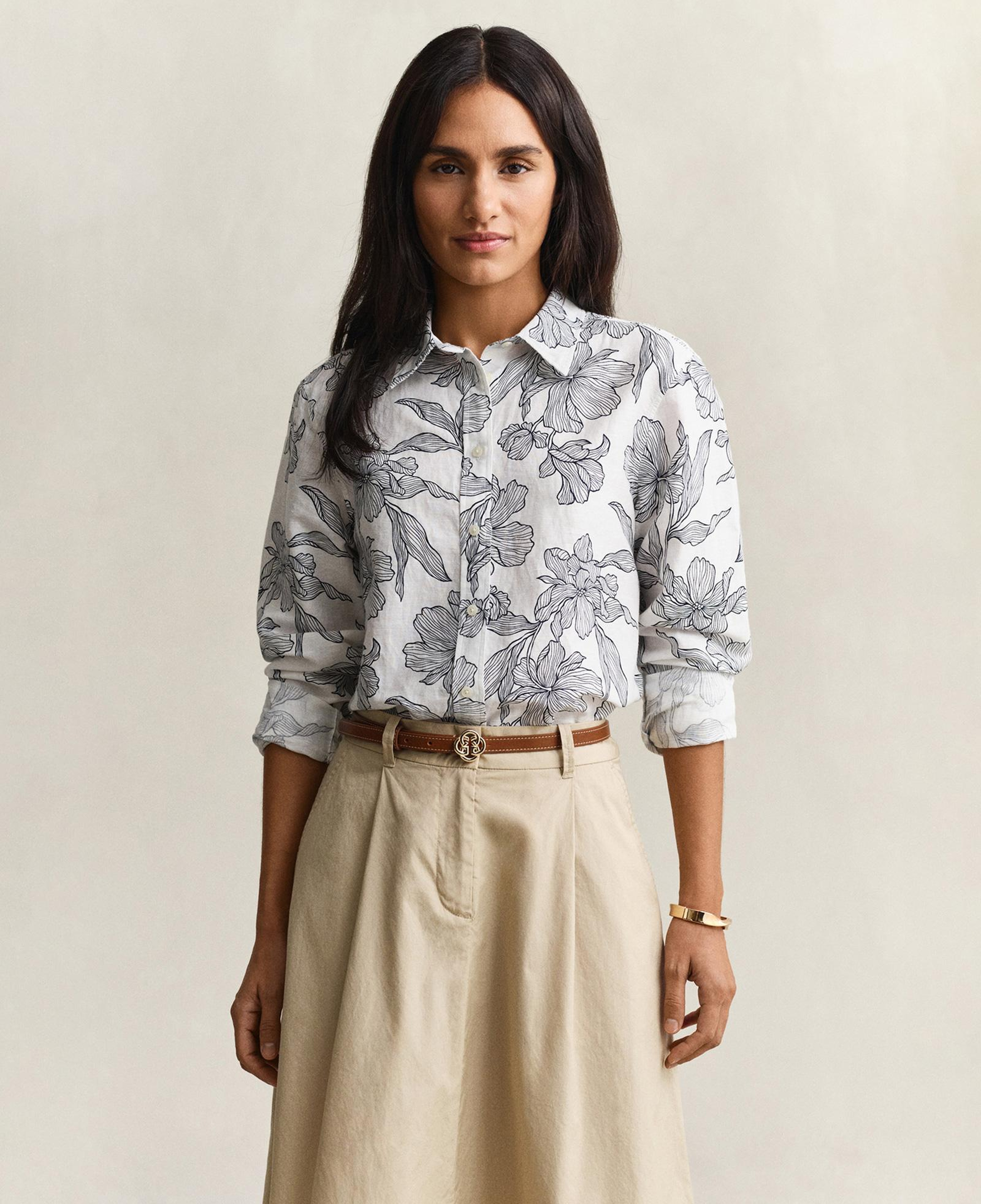 GANT Kadın Beyaz Regular Fit Çiçek Desenli Gömlek