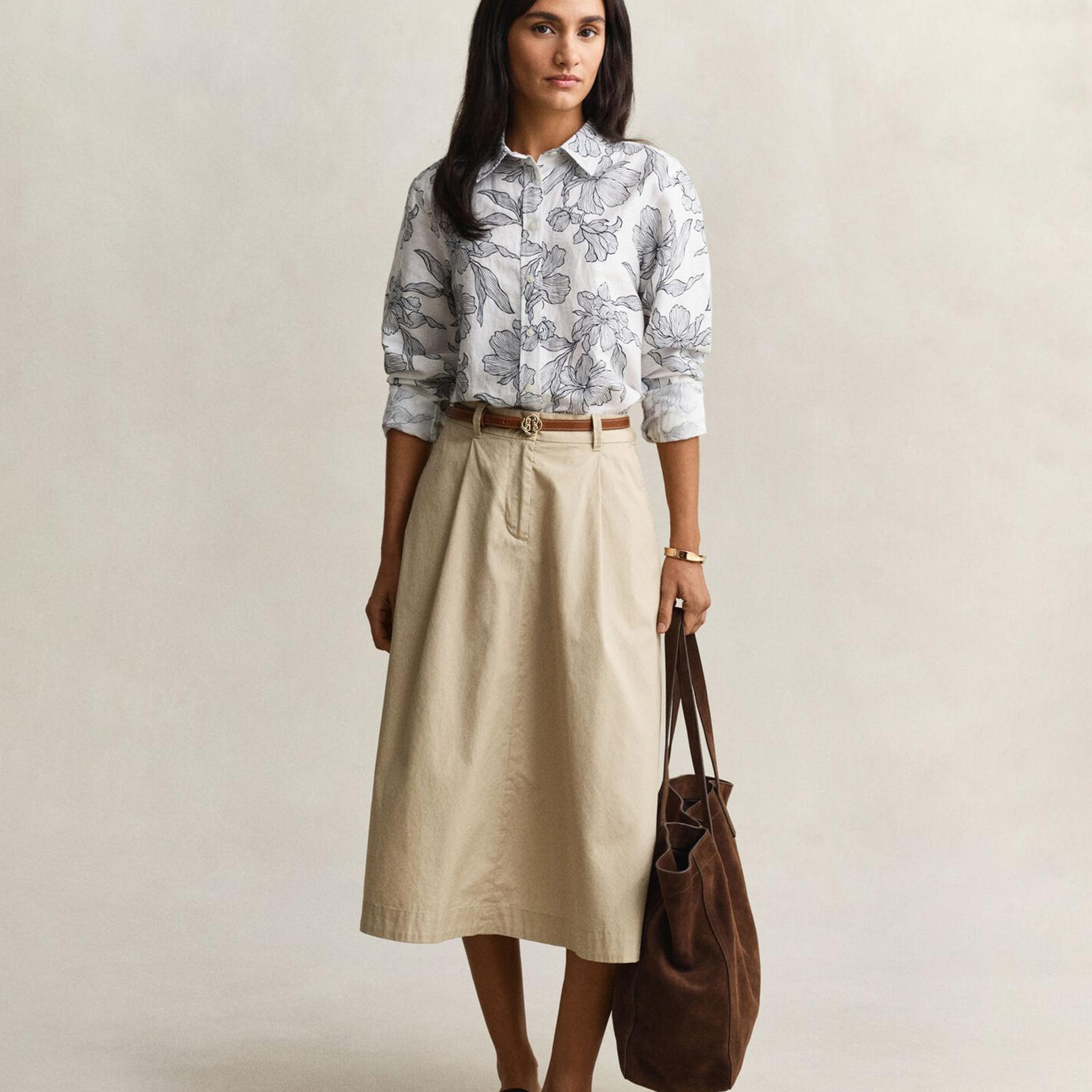 GANT Kadın Beyaz Regular Fit Çiçek Desenli Gömlek
