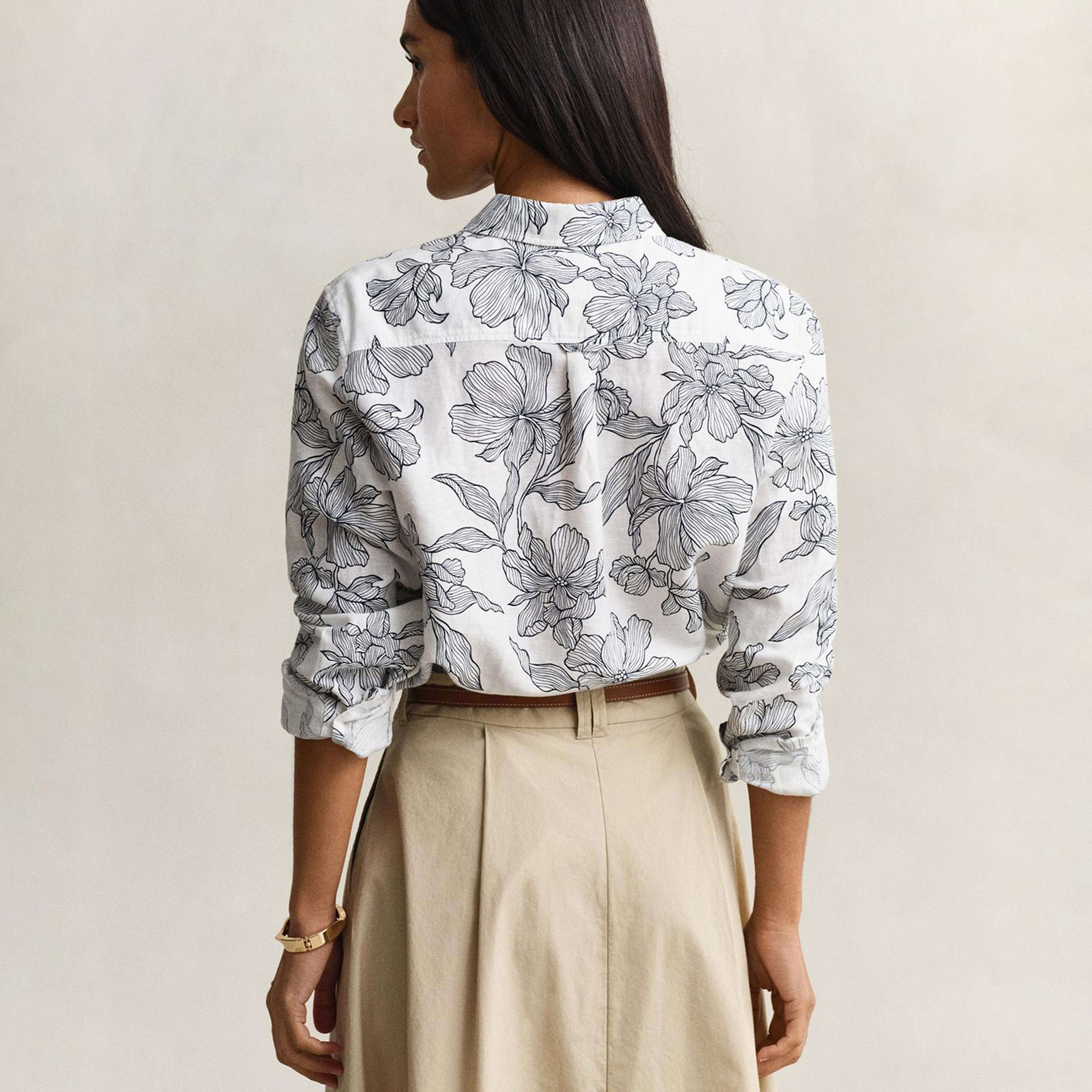 GANT Kadın Beyaz Regular Fit Çiçek Desenli Gömlek