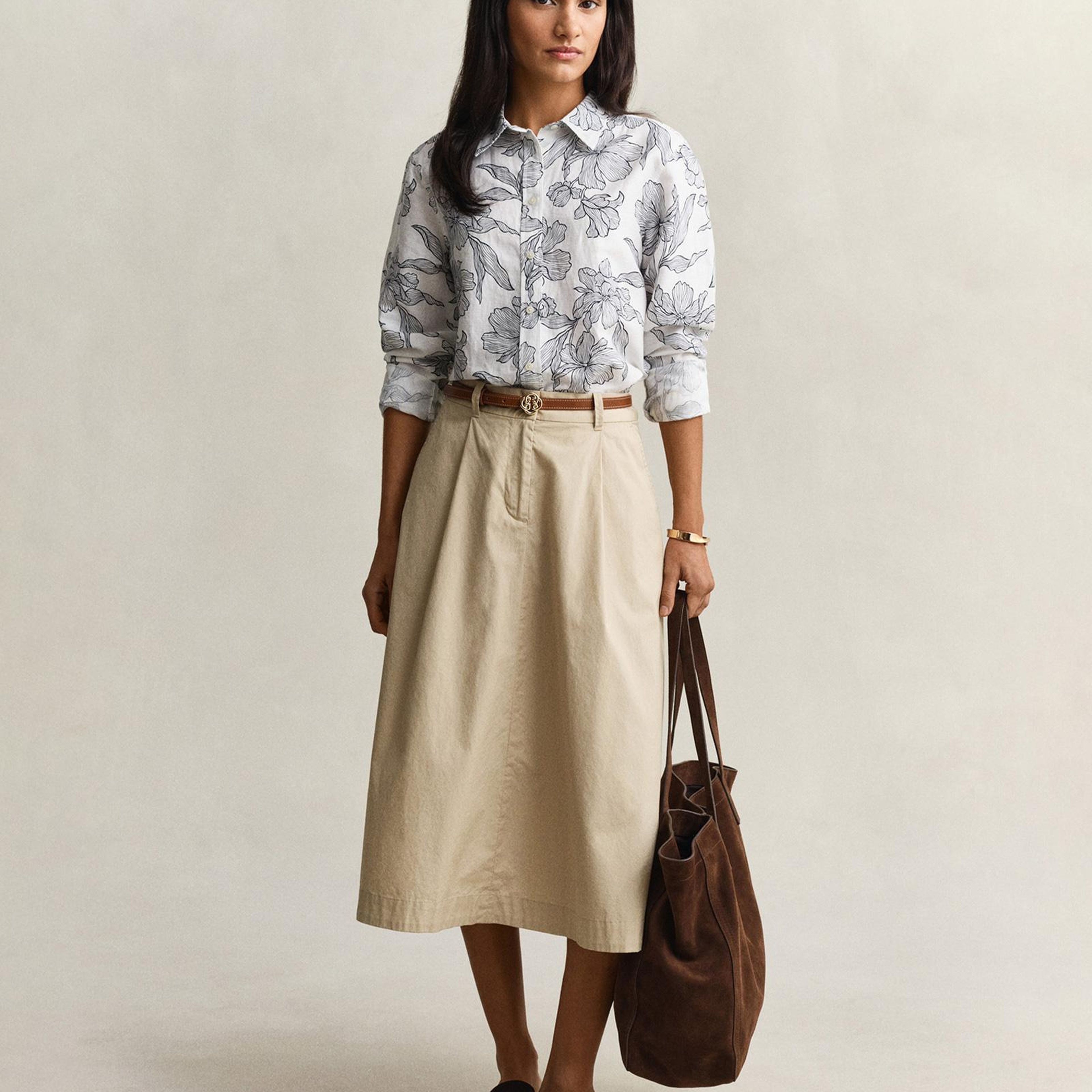 GANT Kadın Beyaz Regular Fit Çiçek Desenli Gömlek