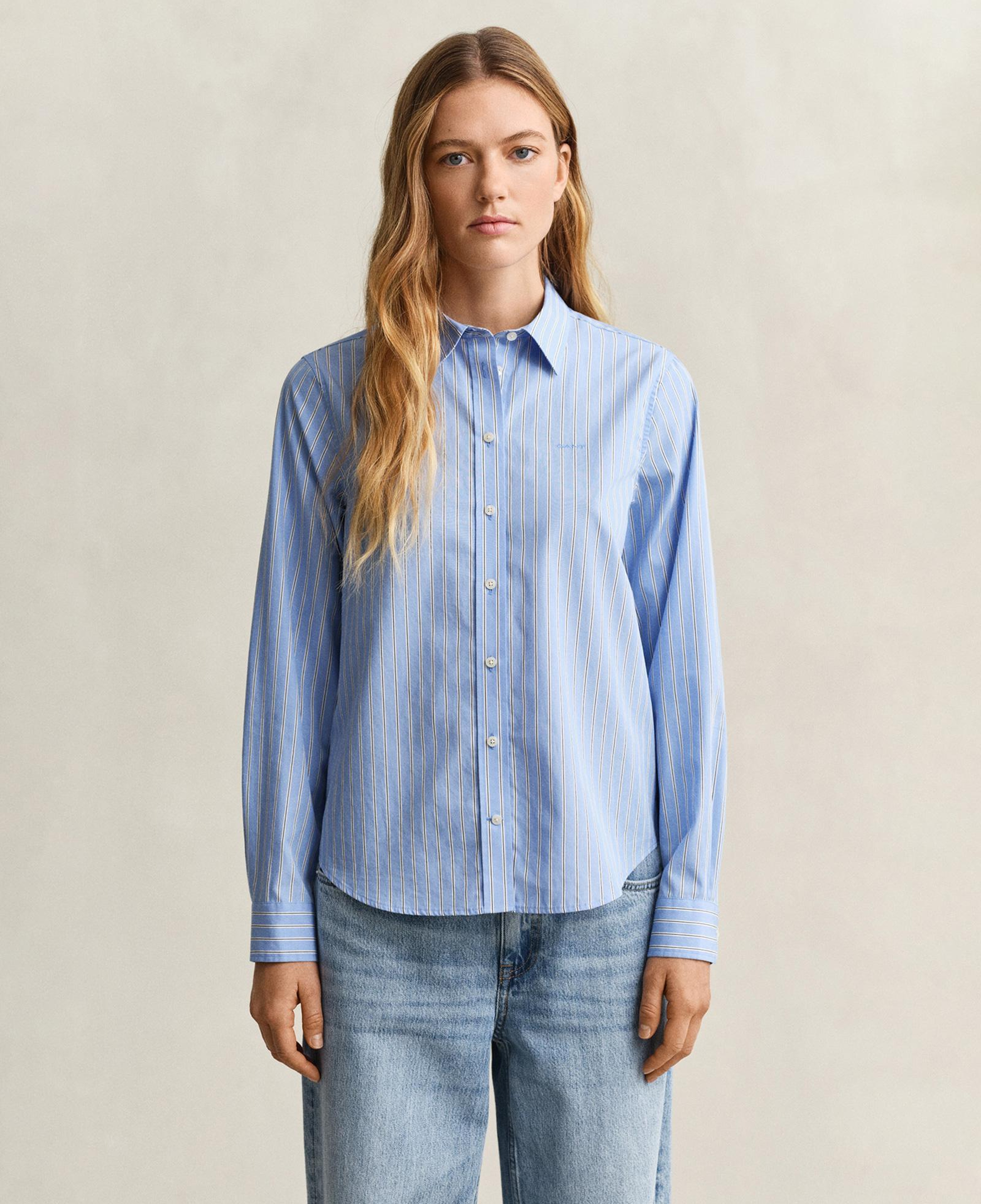 GANT Kadın Mavi Regular Fit Çizgili Gömlek