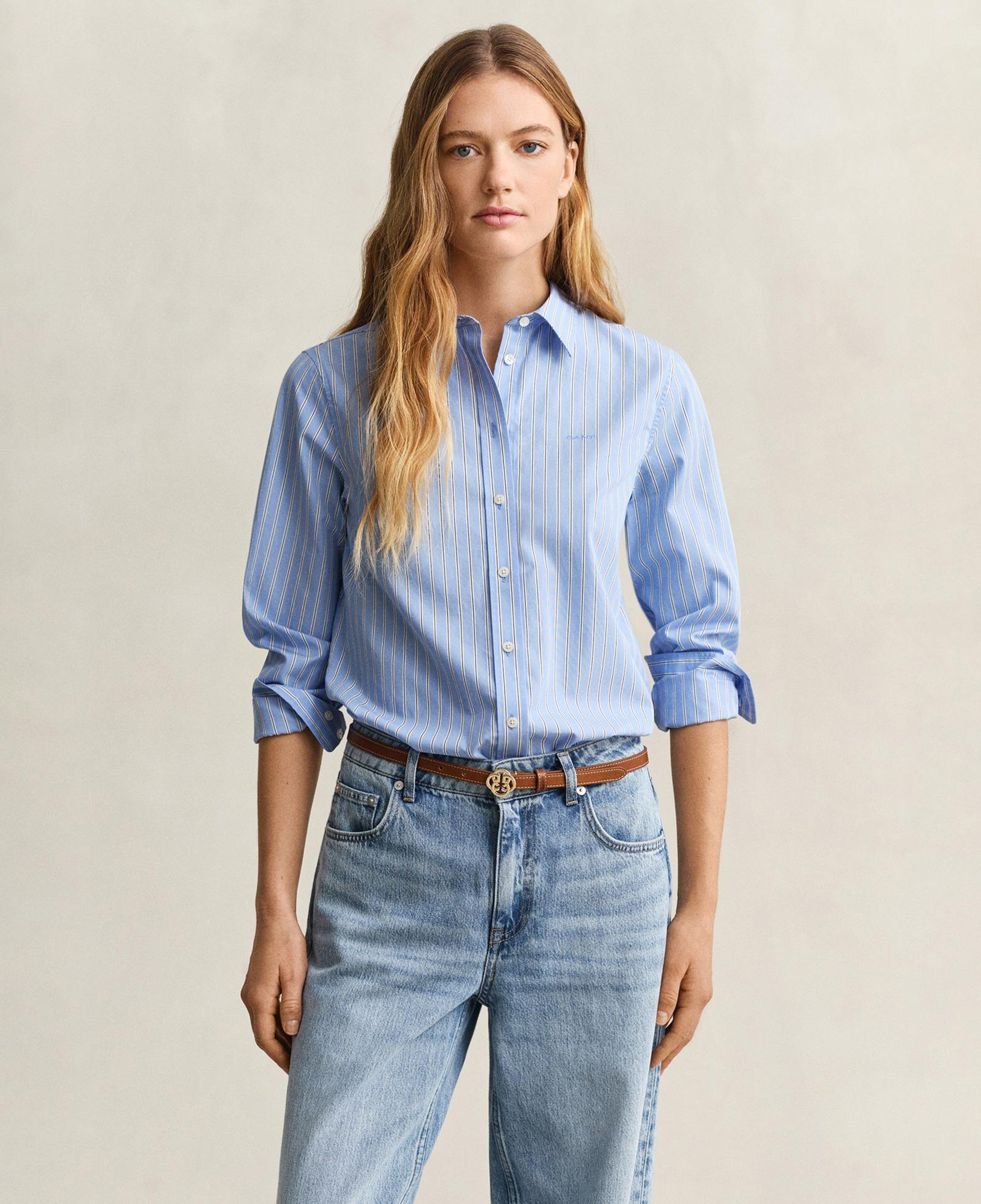 GANT Kadın Mavi Regular Fit Çizgili Gömlek