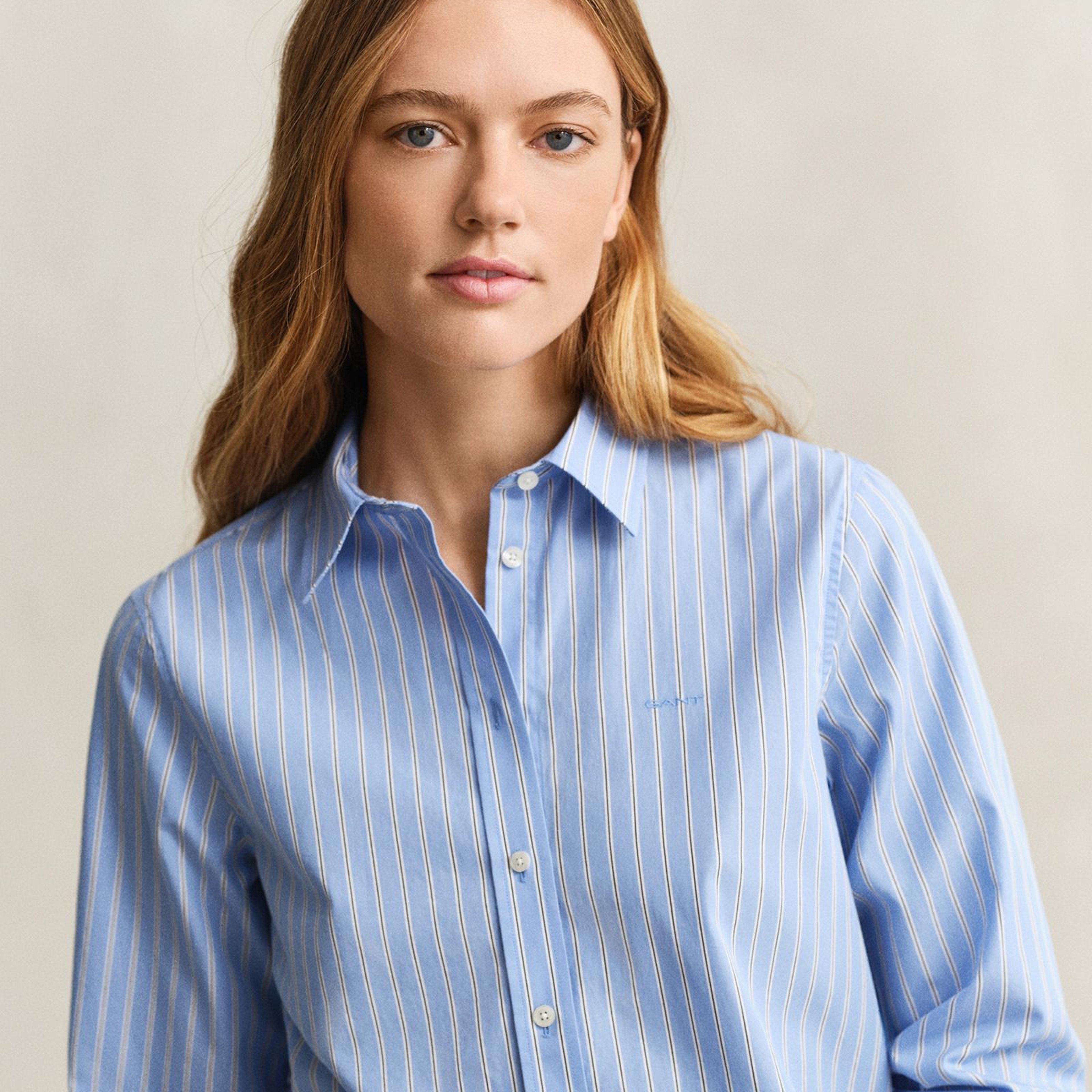 GANT Kadın Mavi Regular Fit Çizgili Gömlek