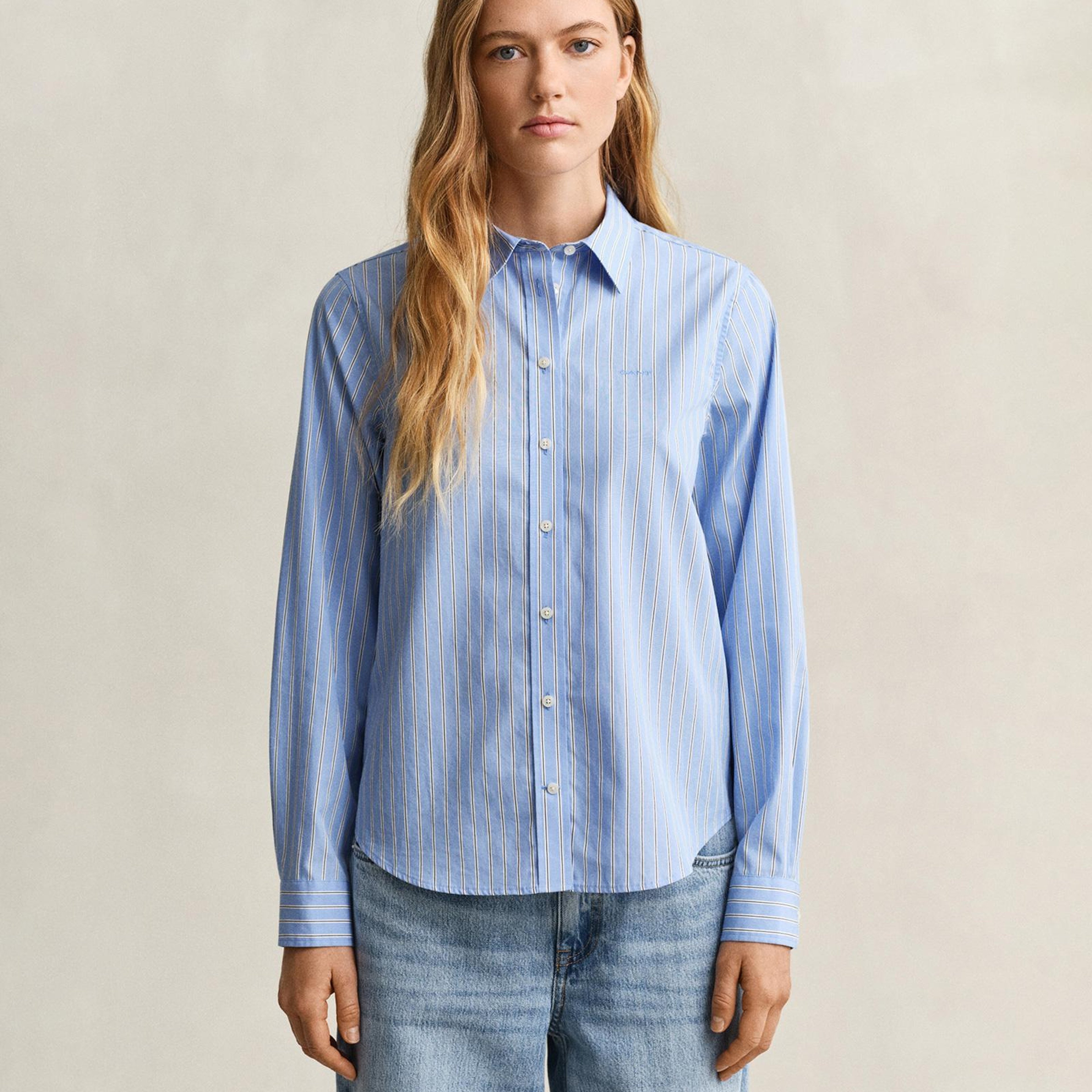 GANT Kadın Mavi Regular Fit Çizgili Gömlek
