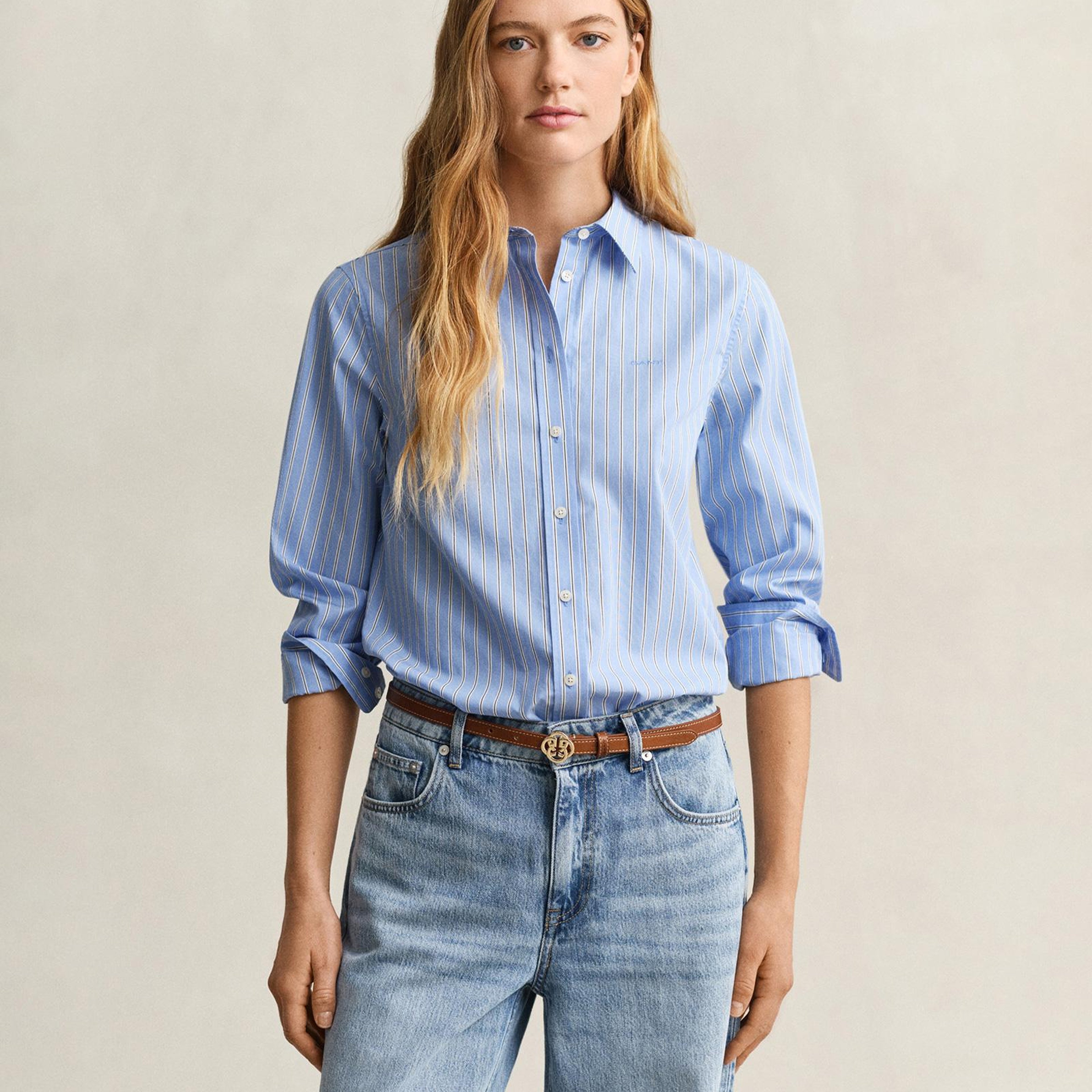 GANT Kadın Mavi Regular Fit Çizgili Gömlek
