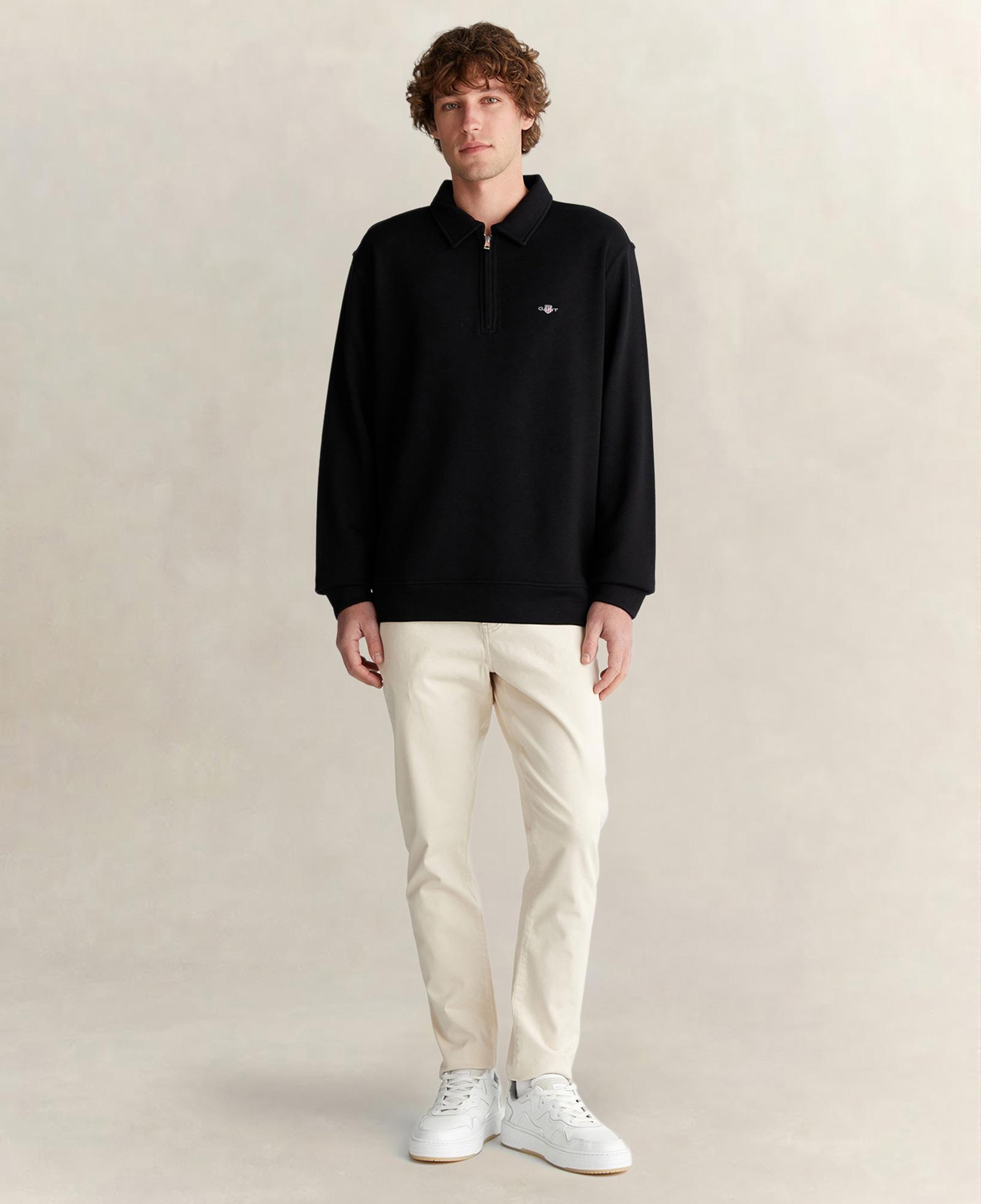 GANT Erkek Siyah Relaxed Fit Yarım Fermuarlı Logolu Sweatshirt