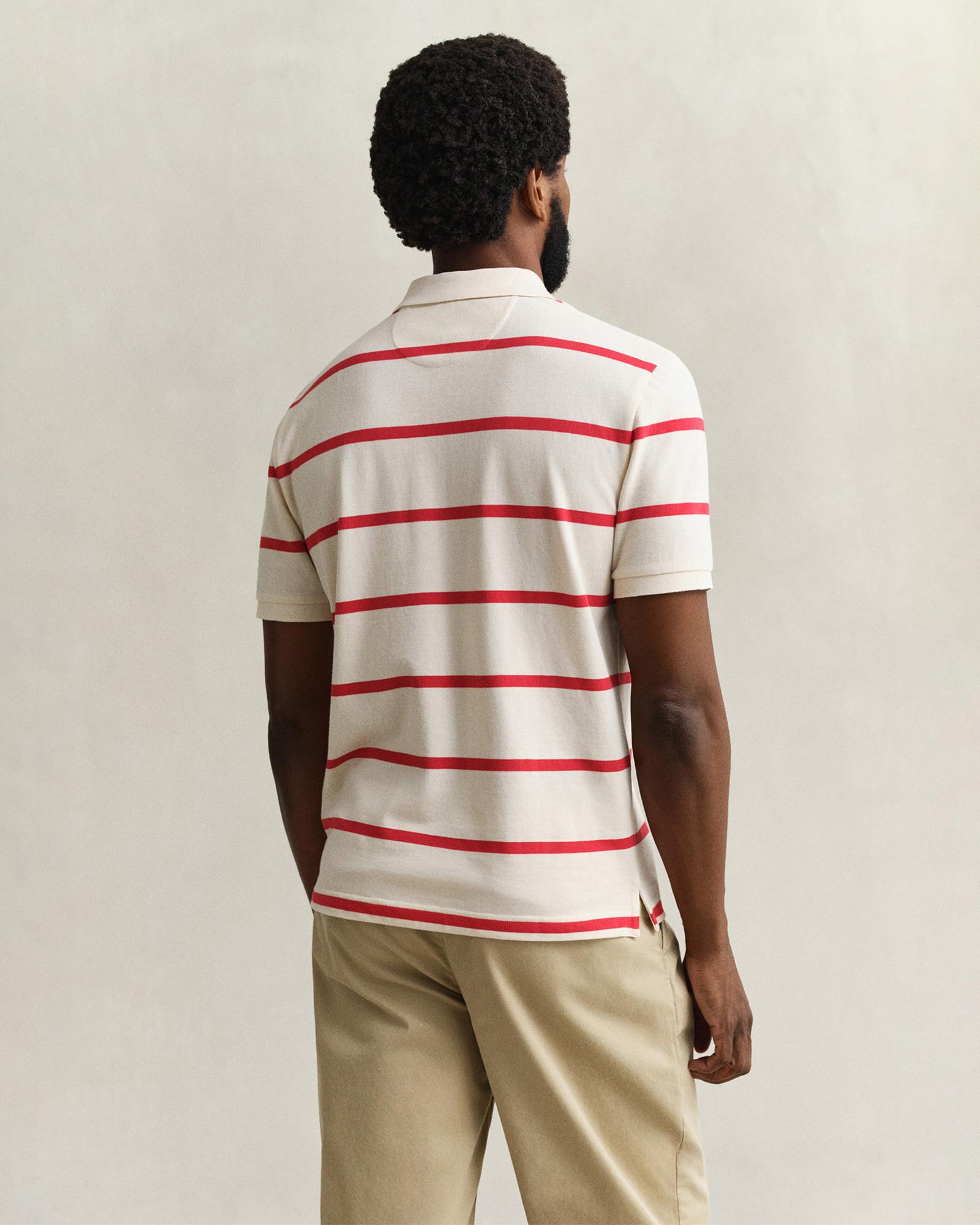 GANT Erkek Krem Regular Fit Çizgili Logolu Polo Yaka T-Shirt